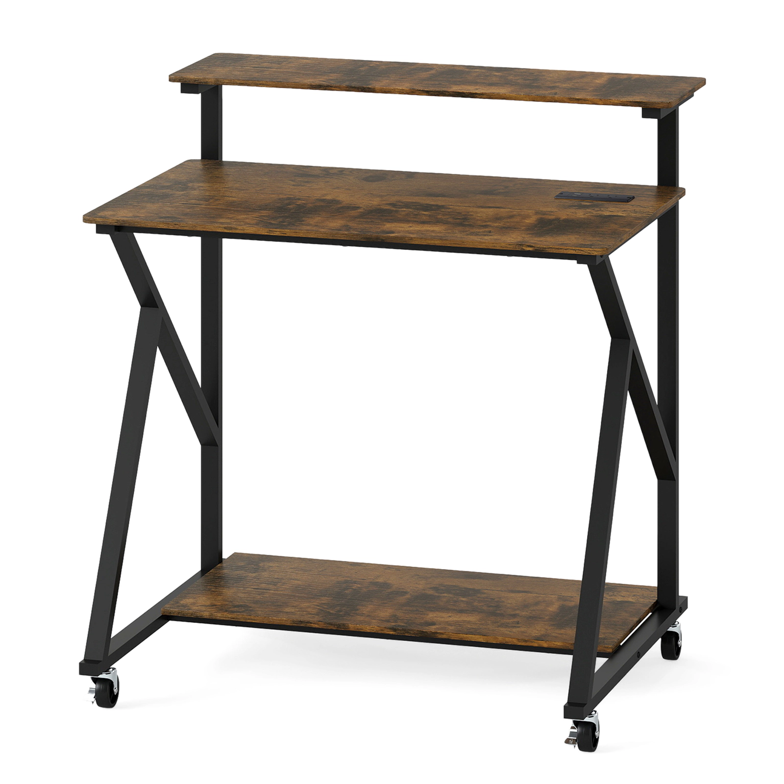SUGIFT 32 in Rolling Computer Desk Rustic Brown for Small Spaces with Power Outlets