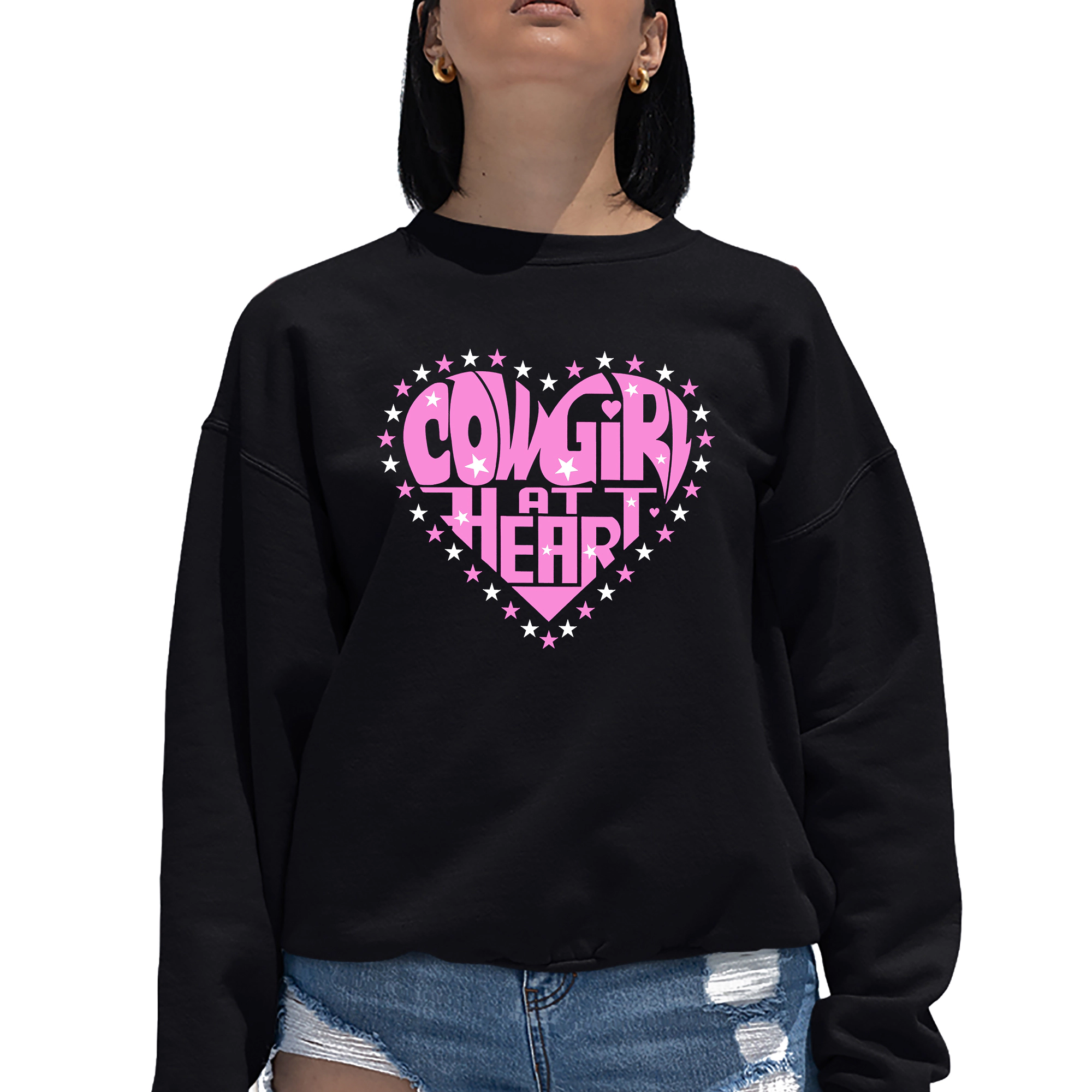 LA Pop Art Cowgirl at Heart - Women's Word Crewneck Sweatshirt