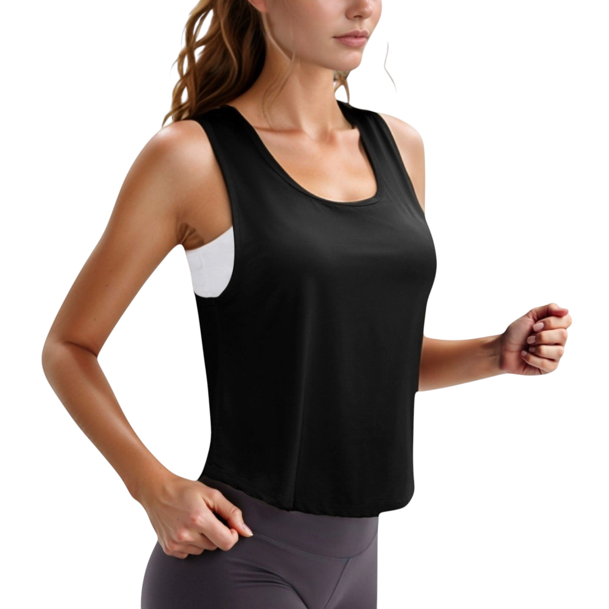 Anna-Kaci Womens Cropped Scoop Neck Sleeveless Workout Tank Top