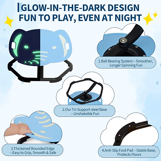 BebreezChic Sensory Spinning Chair for Kids, Glow in Dark Elephant, ADHD, Handles