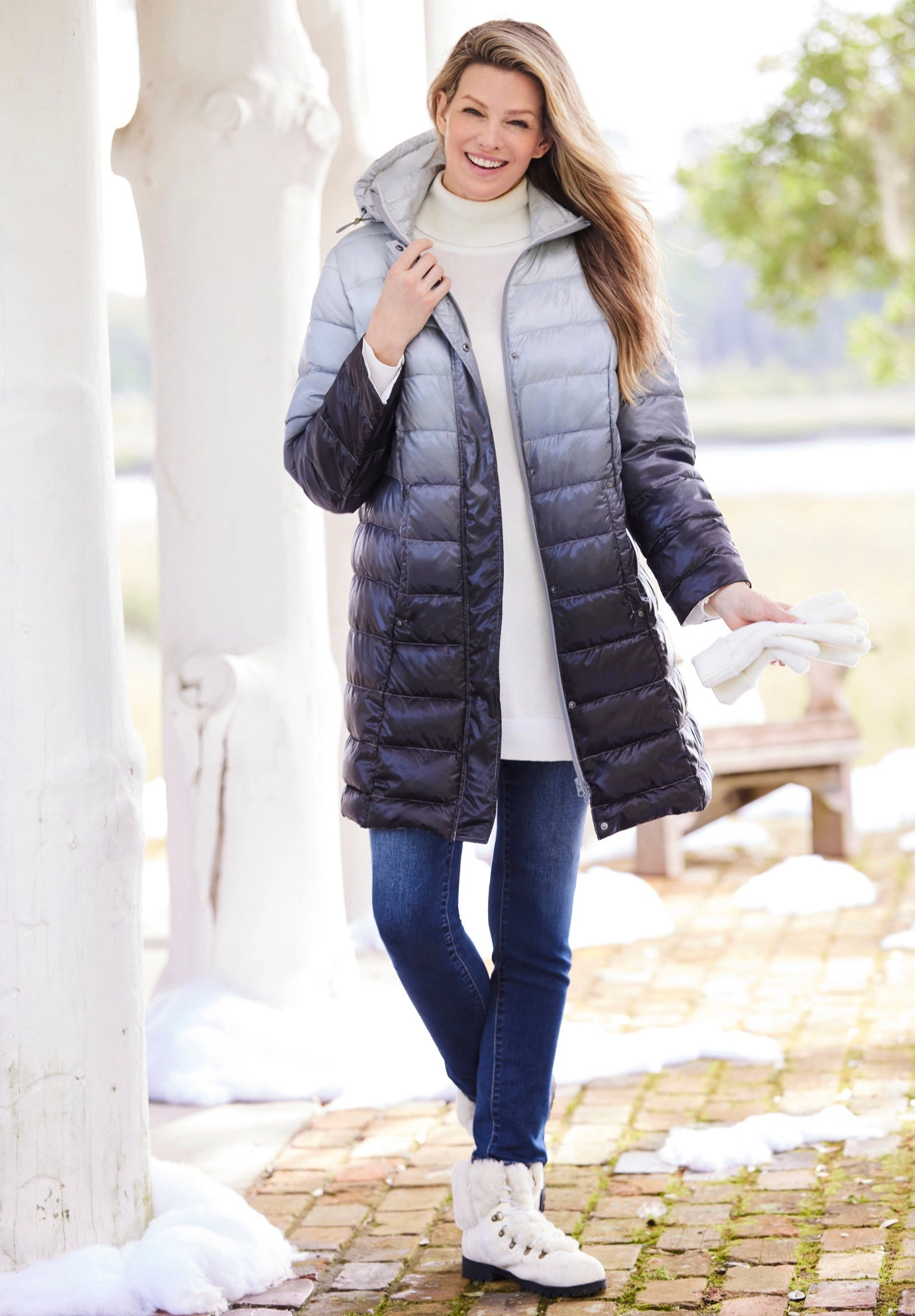 Woman Within Plus Long Packable Puffer Jacket