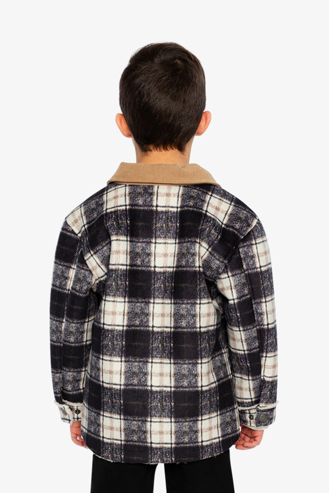 Deux par Boys Brushed Plaid Full Zip Jacket with Ribbed Collar