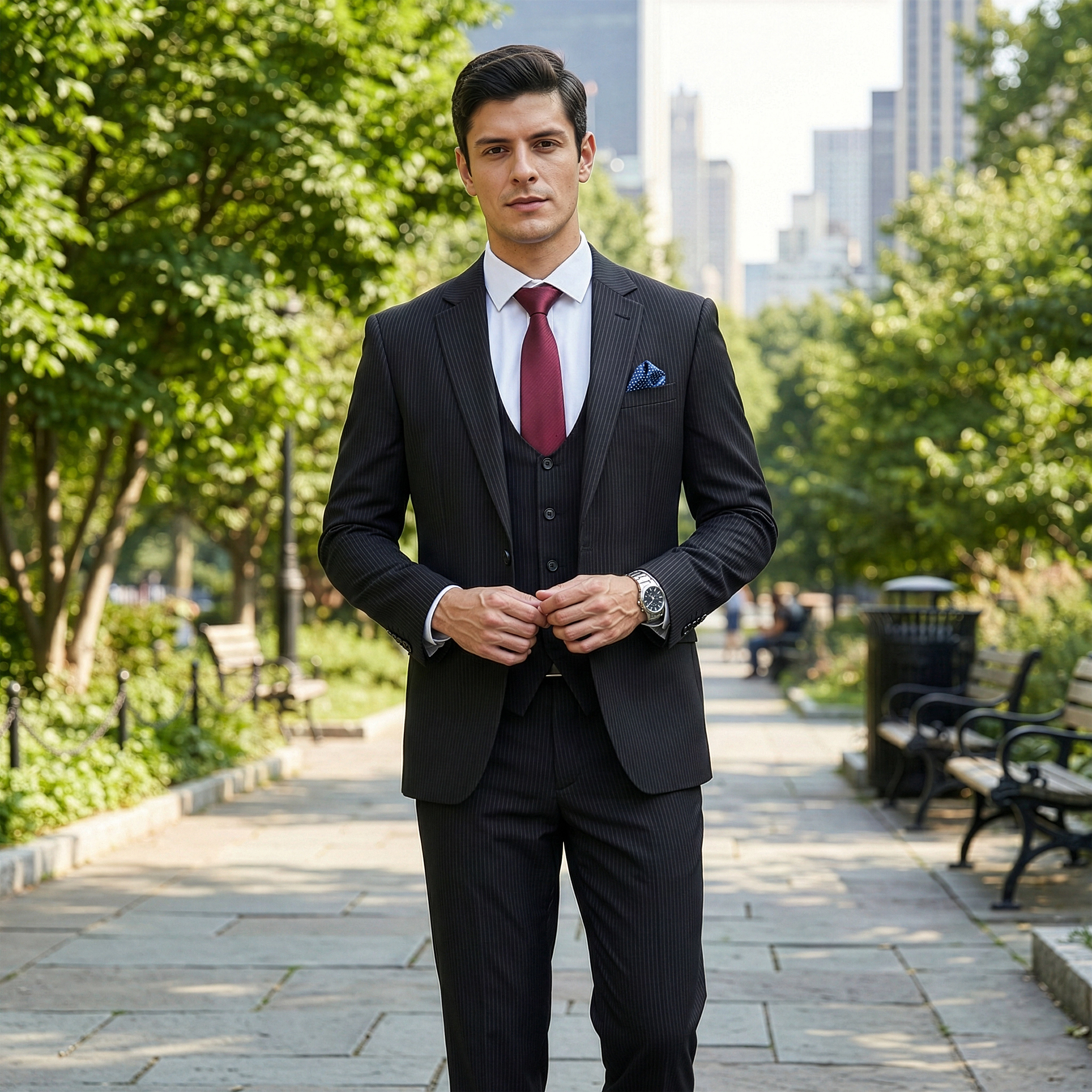 Sean Alexander Mens Regular Fit Pinstripe 3 Piece Suit Set