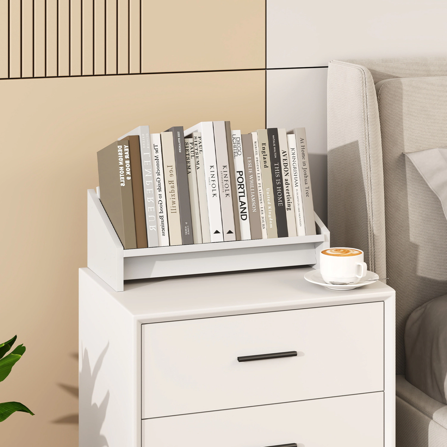 LJG Wooden Tilting Bookcase Small Desktop Bookshelf Organizer for Magazines