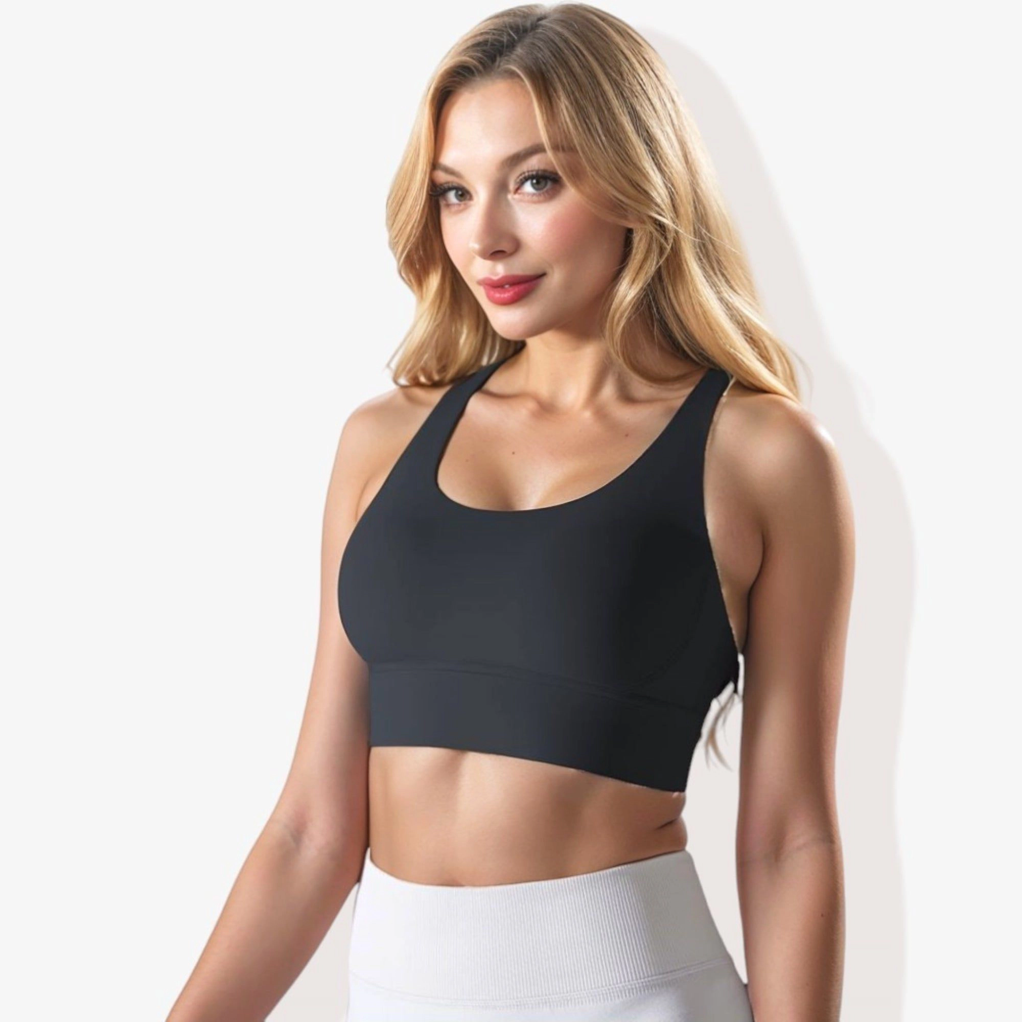 Anna-Kaci Womens Scoop Neck Criss-Cross Back Cropped Sports Bra