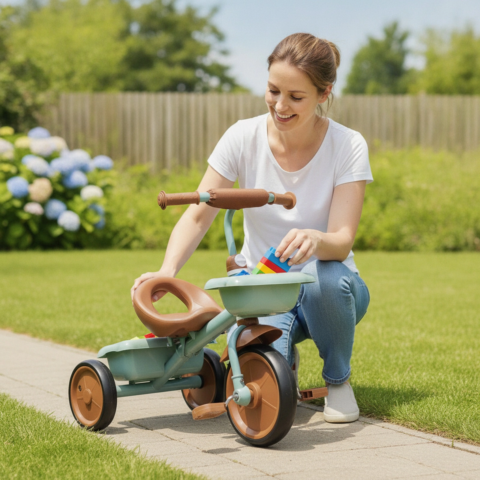 Toddler Tricycle Ages 3-5 Adjustable Seat Rear Storage Basket Anti-Slip Pedals 70-Degree Steering Limit 55-lb Capacity