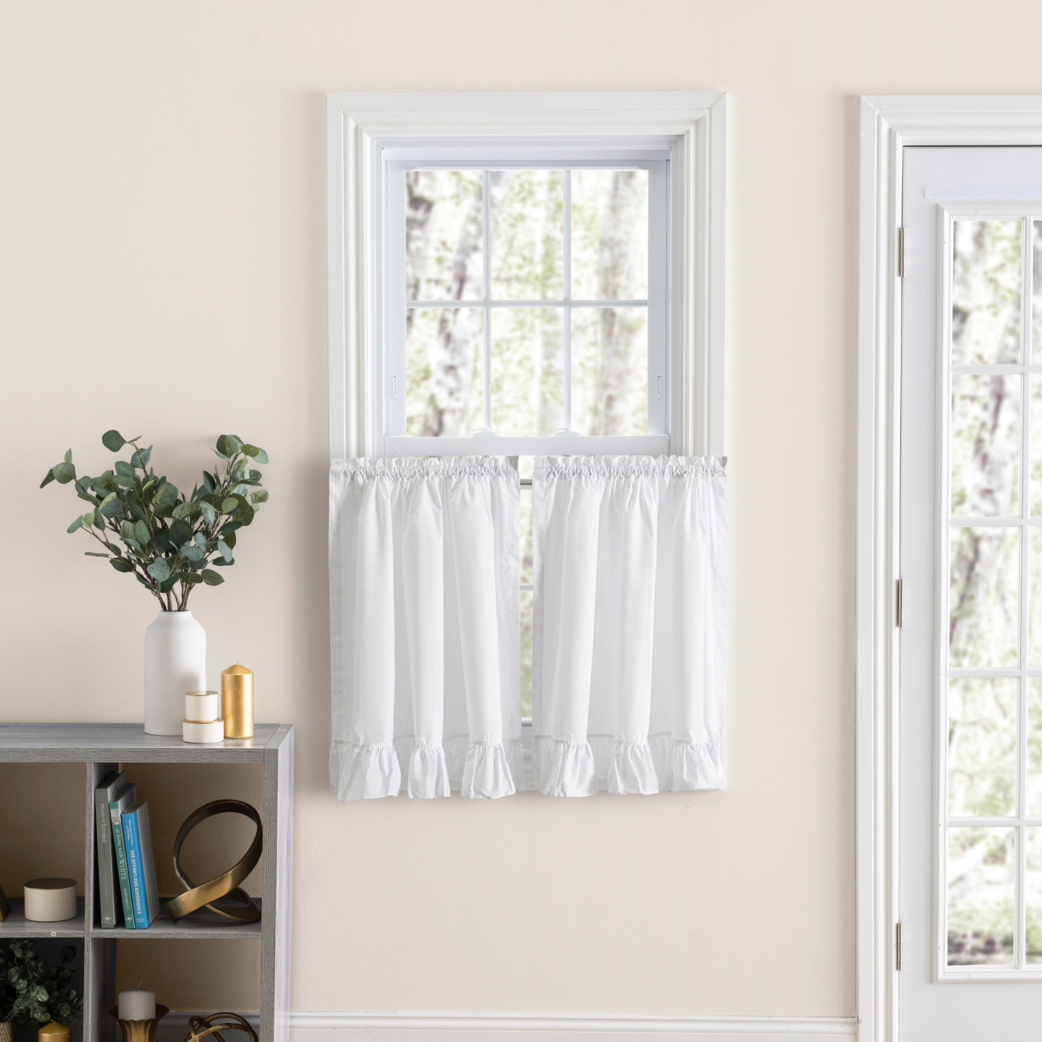 ELLIS 65% Polyester 35% Cotton Classic Wide Solid Color Perma Press Ruffled With 1.5" Rod Pocket Tiers 84" x 36" White