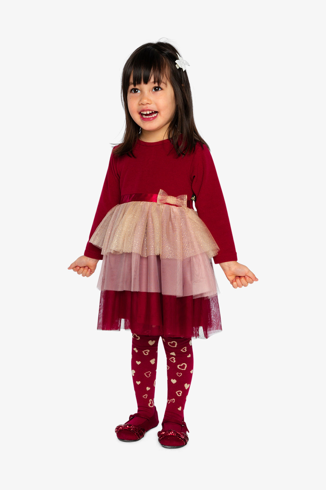 Deux par Girls Bi-Material Dress with Glittering Skirt