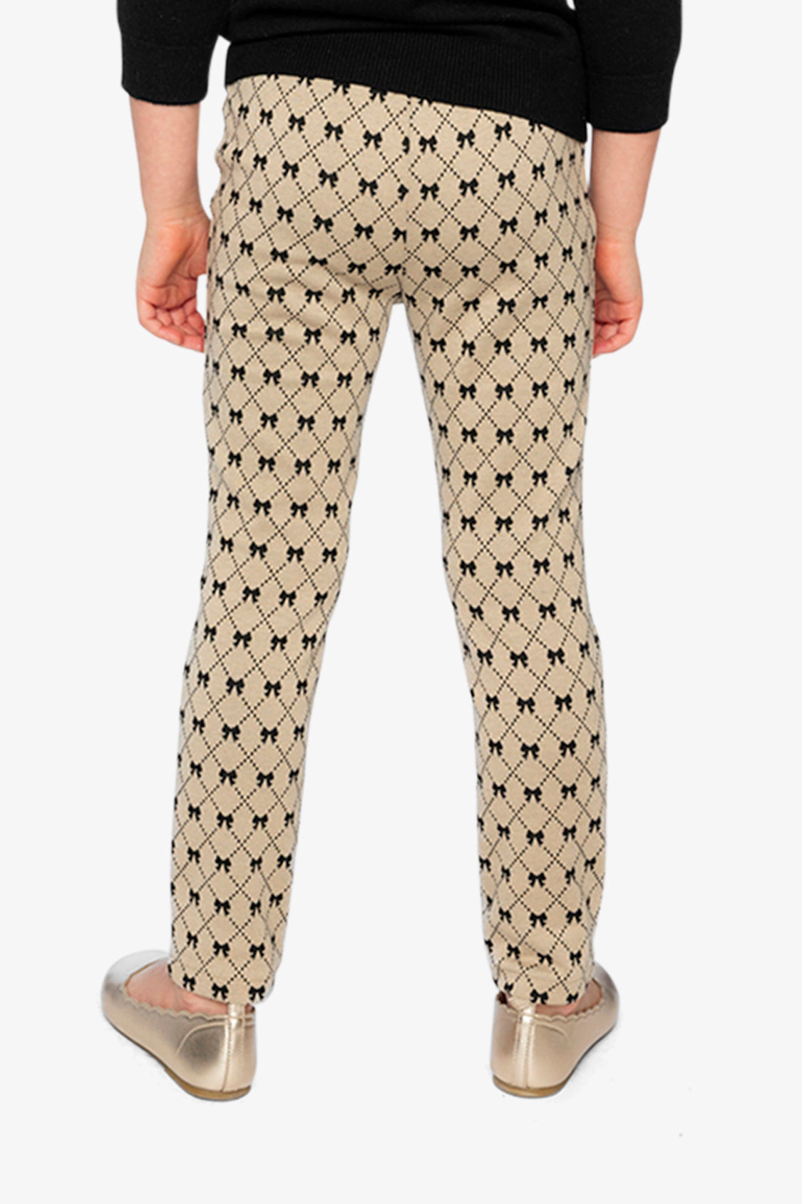 Deux par Deux Girls Jacquard Knit Elastic Waist Bow Tie Print Treggings