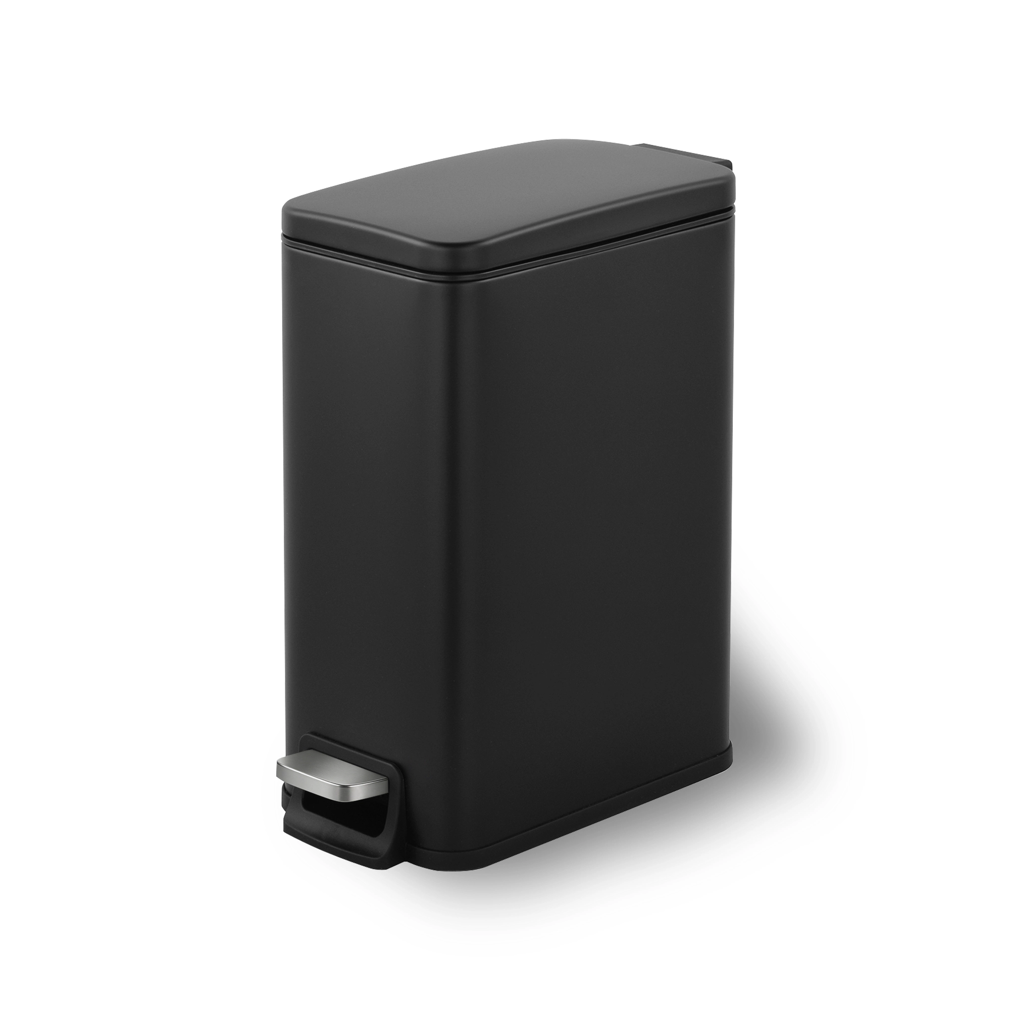 Innovaze Slim Bathroom Trash Can with Lid, 1.6 Gallon Stainless Steel Small Garbage Can, Black