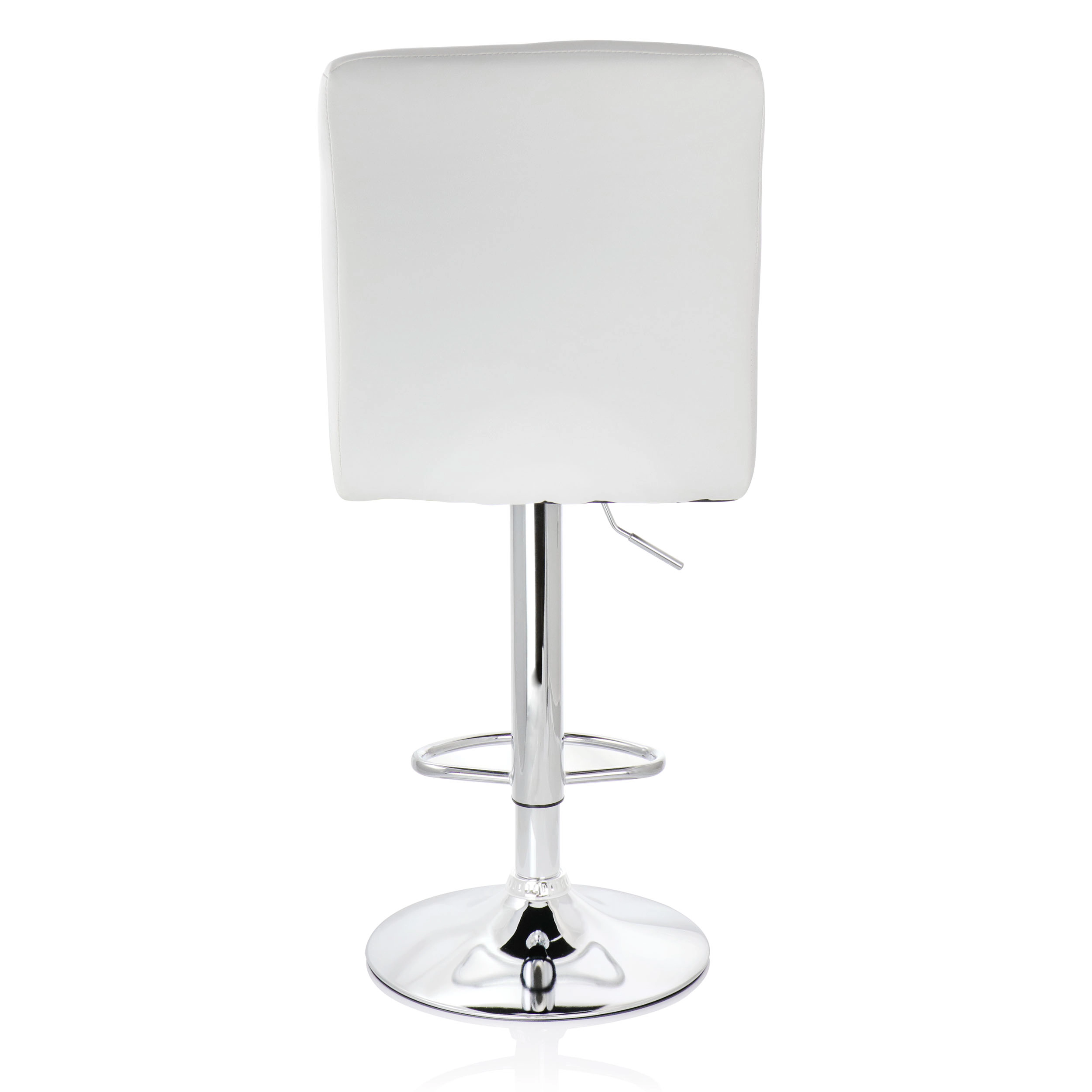 Elama 2 Piece Square Tufted Faux Leather Adjustable Bar Stool in White with Chrome Base
