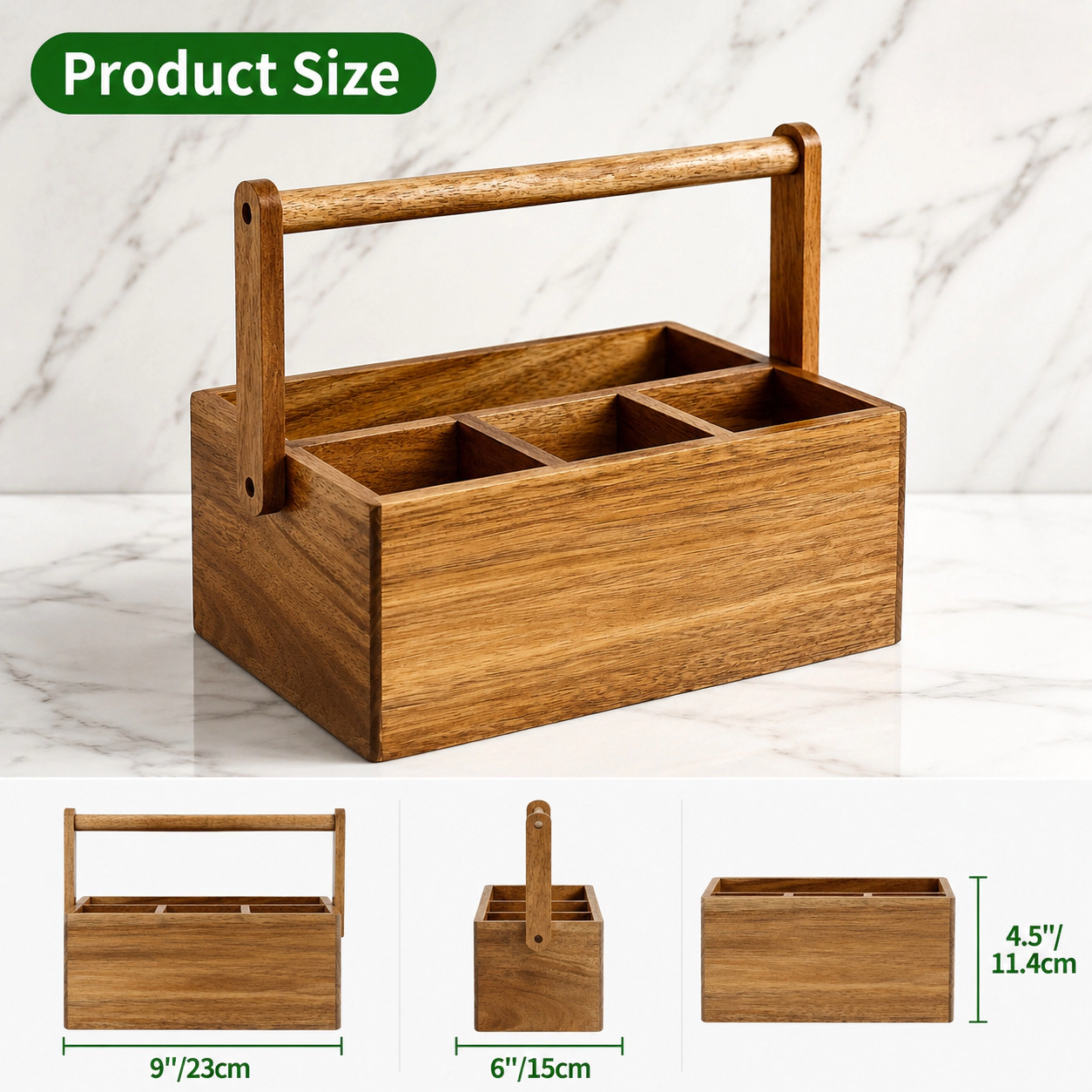WZK Acacia Wood With Handle Kitchen Utensil Holder