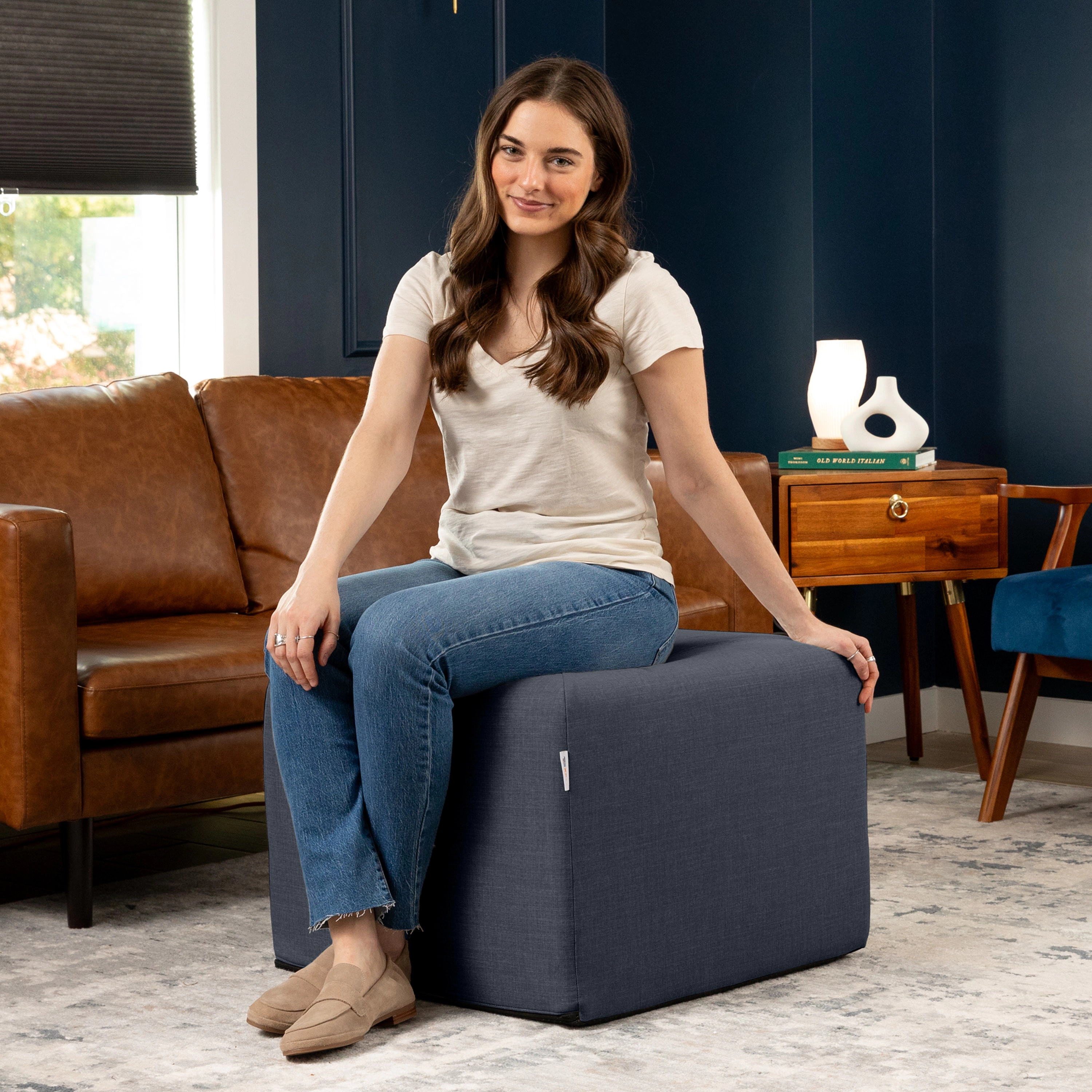 Jaxx Monroe Square Foam Ottoman with Stain Resistant Performance Fabric, Large (24 x 24 18)