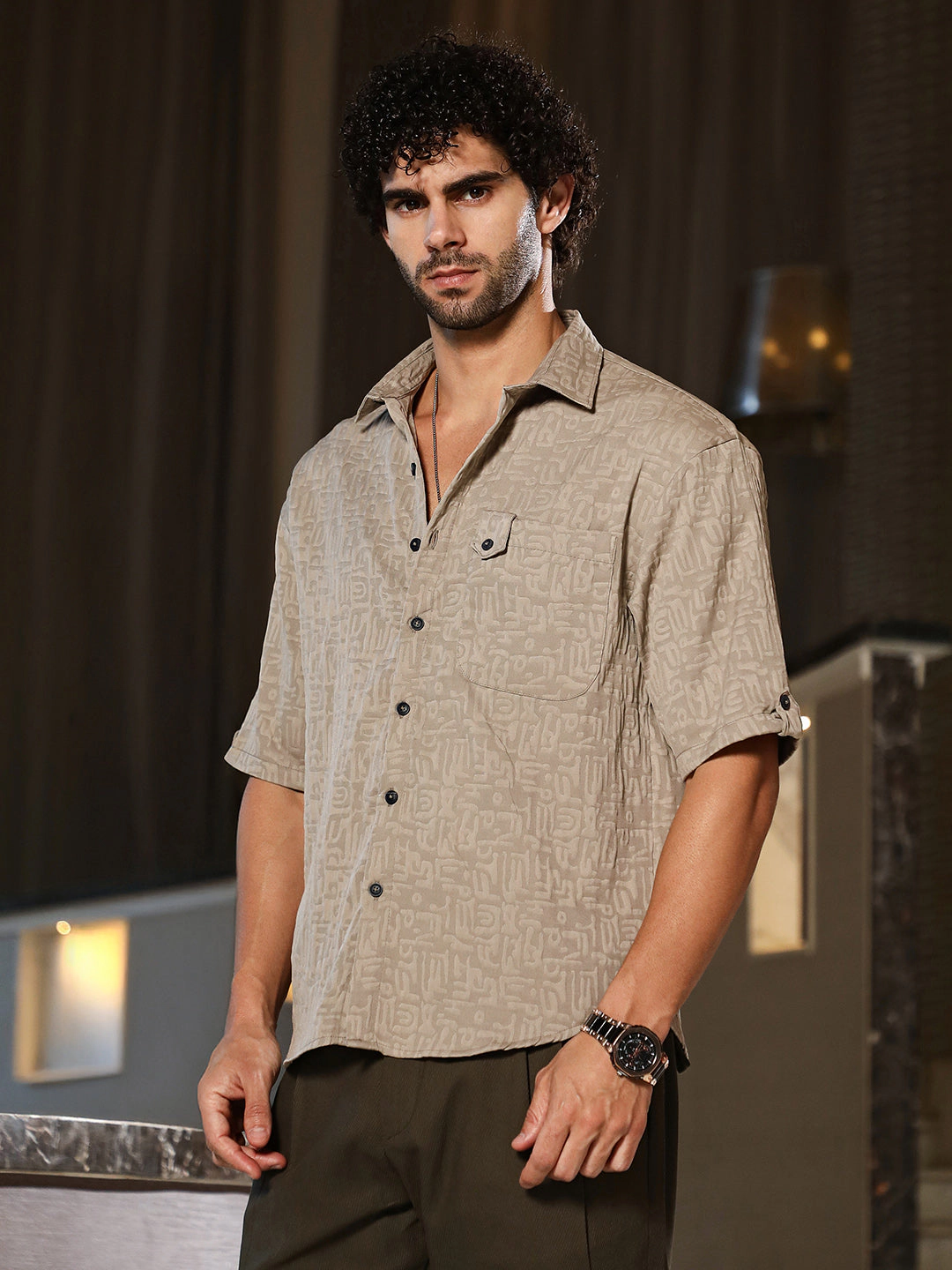 Cahoot Men's Aztec-Tactile Oversized Shirt