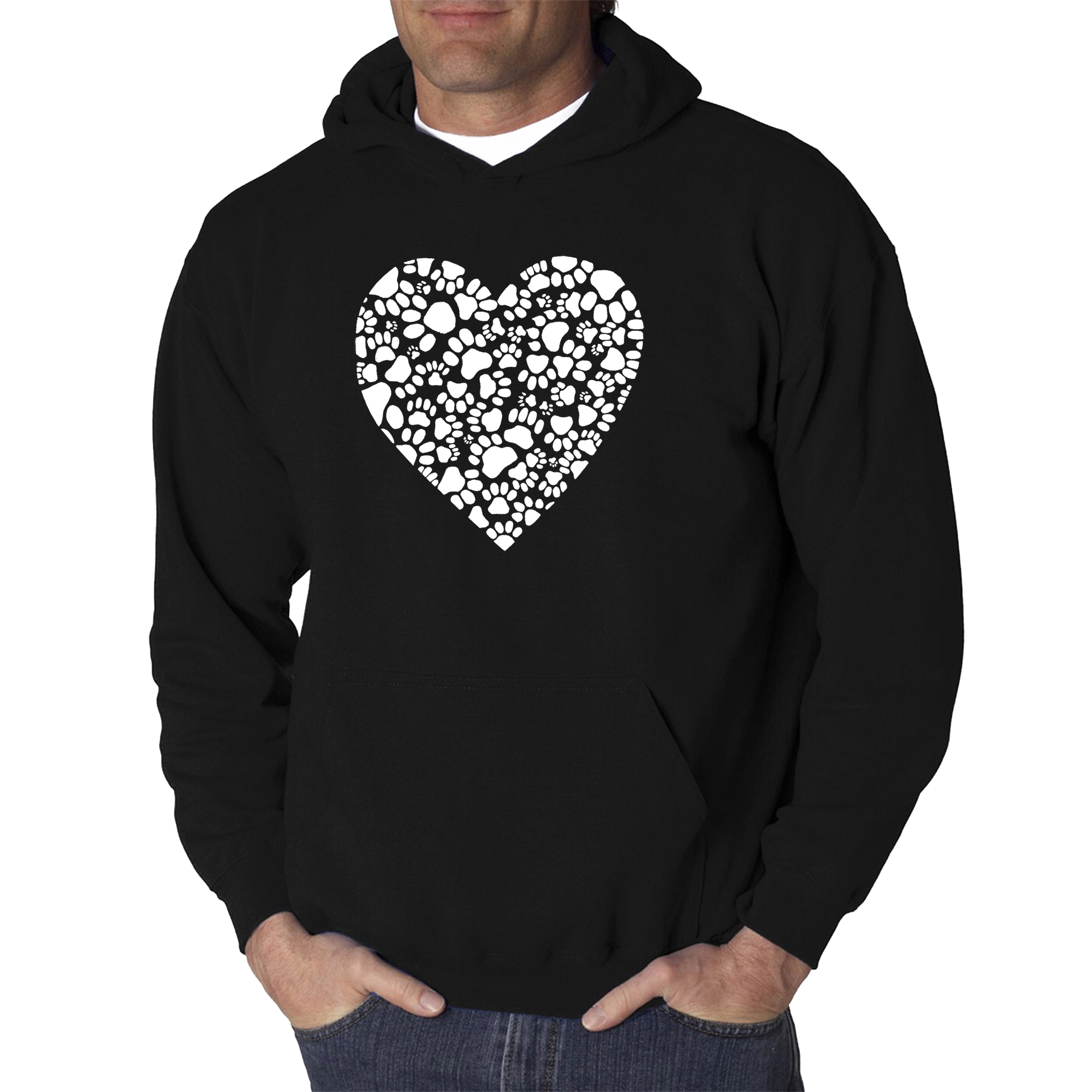 LA Pop Art Paw Prints Heart - Men's Word Hooded Sweatshirt