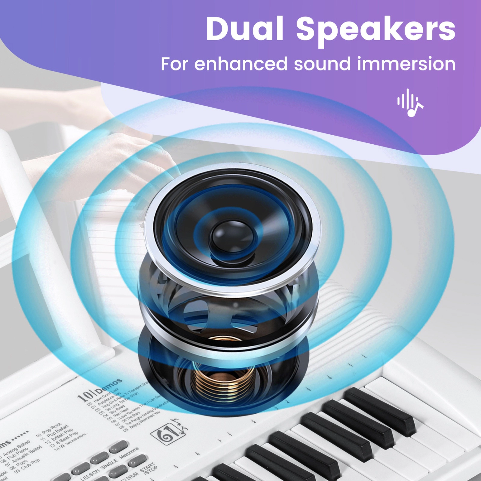 SUGIFT White 61-Key Portable Electric Digital Keyboard Piano with Mic Input Earphone Output and Carry Bag