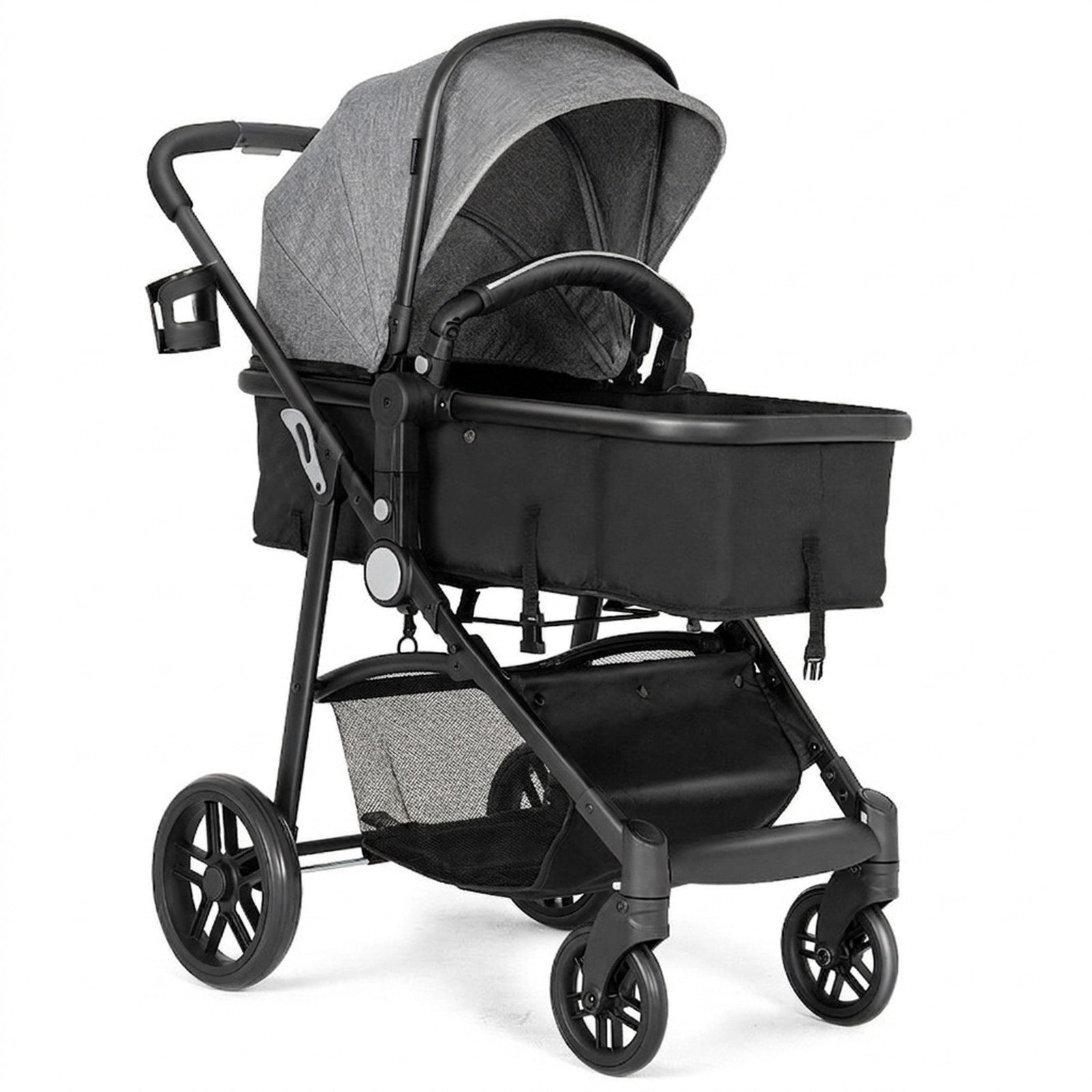 SUGIFT Gray 2-in-1 33-lb Capacity Foldable Baby Stroller Pushchair with Reversible Seat and Sleeping Cushion