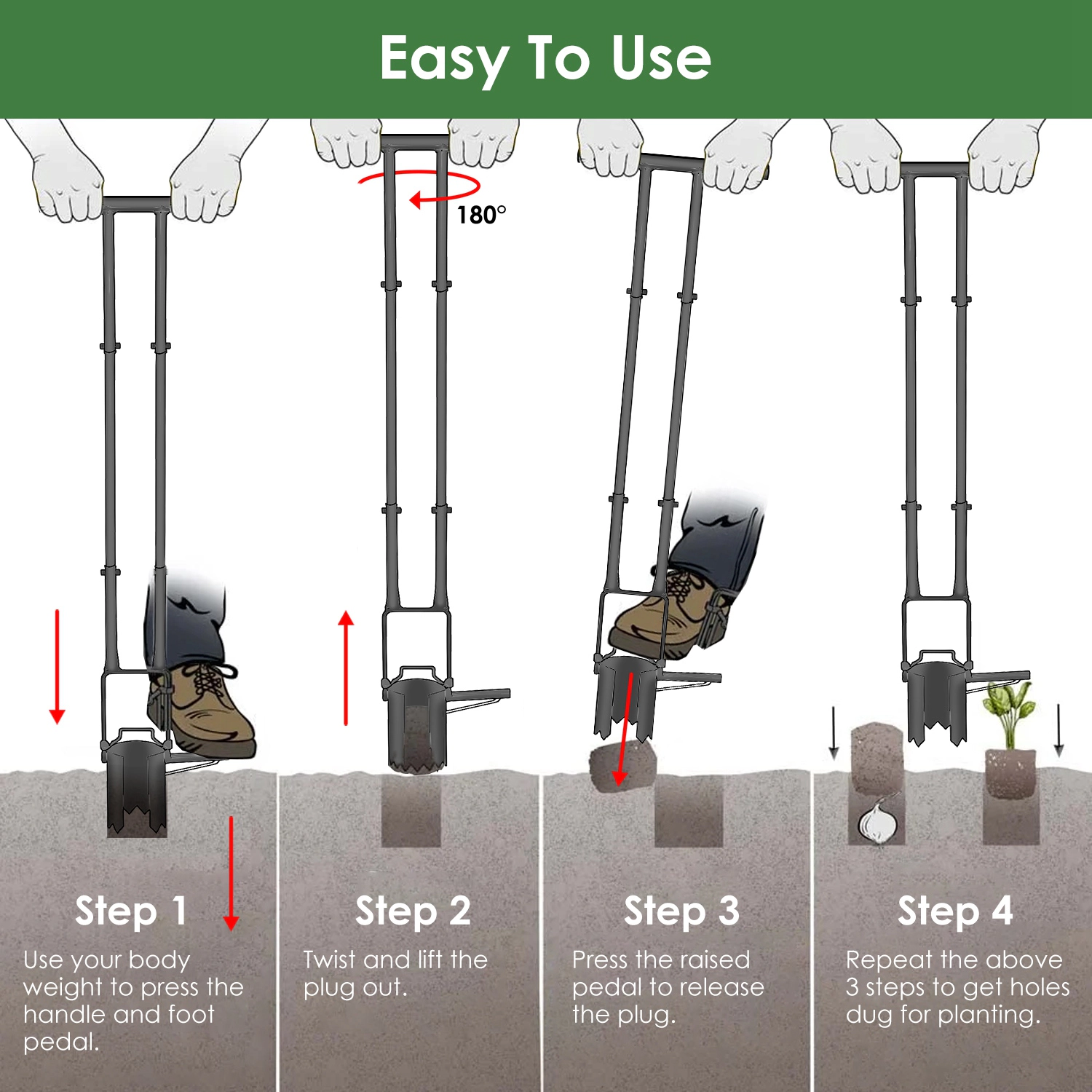 GBruno 5-in-1 Long Handle Bulb Planter Tool