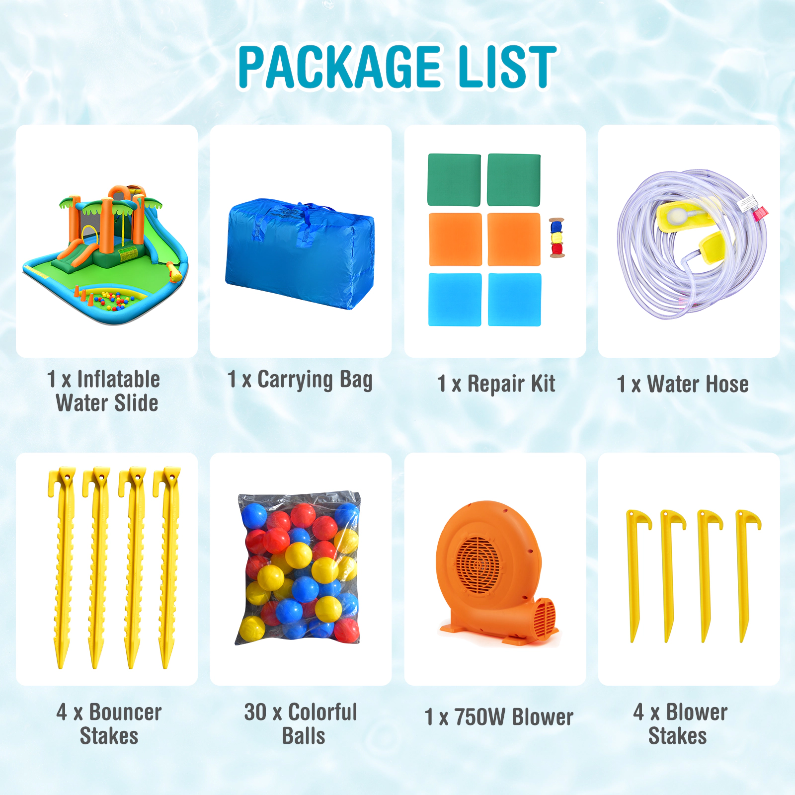 Hivvago 7-in-1 Inflatable Water Slide Park with Trampoline Climbing and 680W Blower