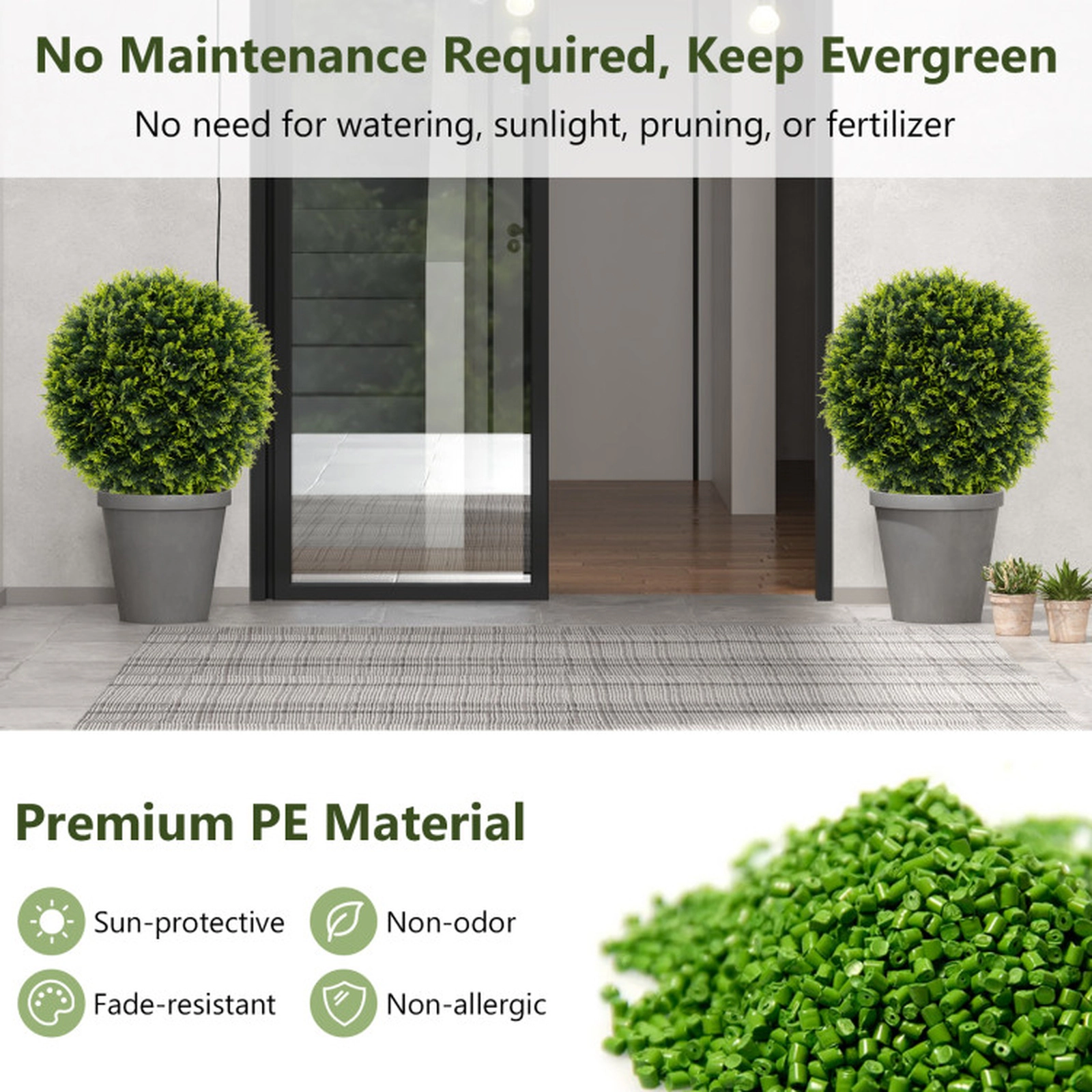 SUGIFT Set of 2 Cedar Leaf Interlocking Shell Artificial Topiary Balls 22-in and 16-in Diameter 7-lb Green