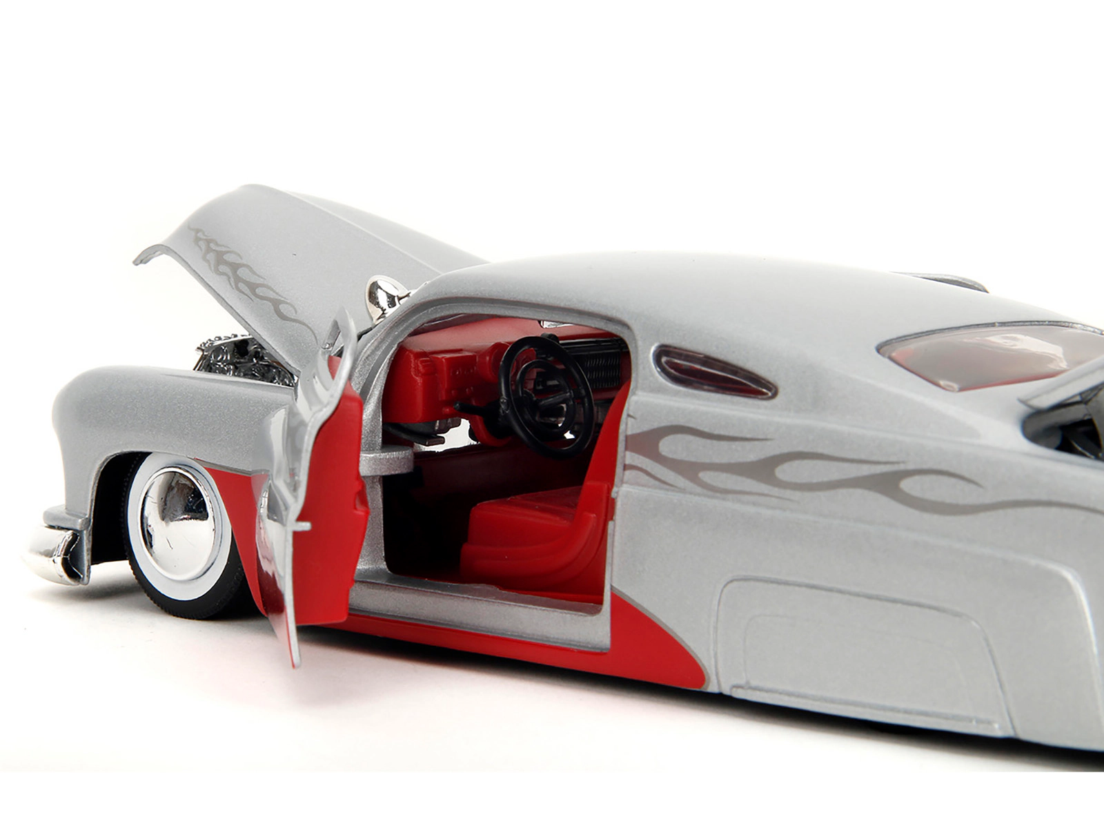 Jada 1951 Mercury Silver Metallic and Red with Flame Graphics and Red Interior "Bigtime Muscle" Series 1/24