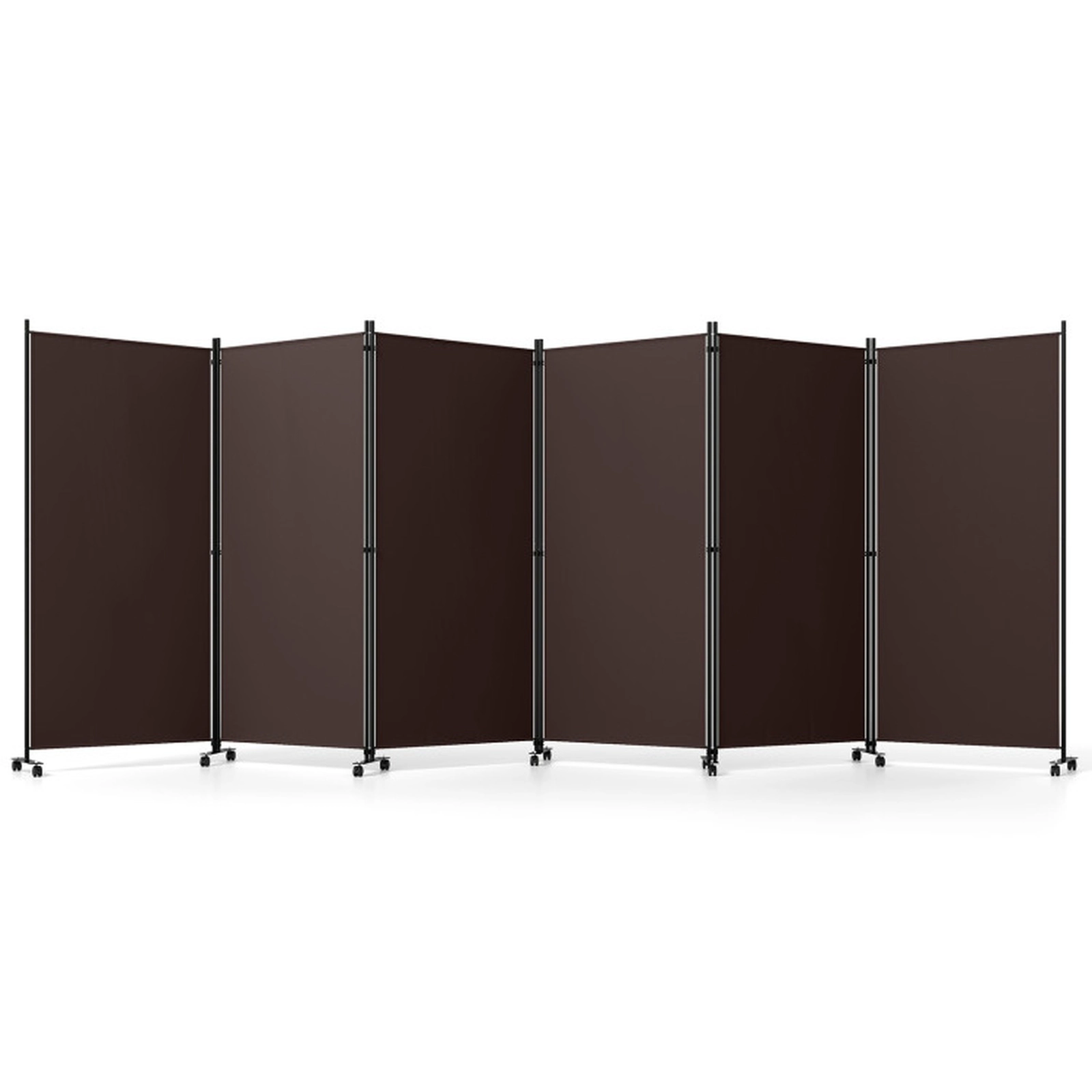 SUGIFT Coffee 6-Panel 71.5-in Tall Folding Room Divider Partition Screen on Wheels with Buckle Hinges