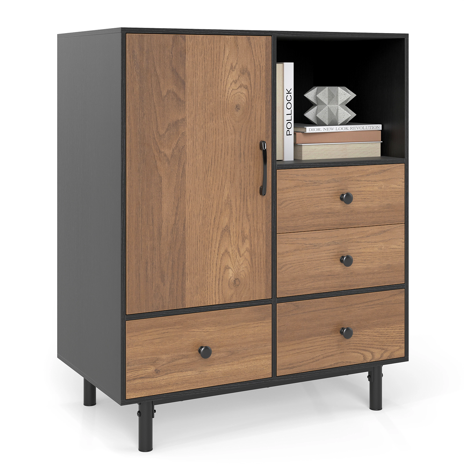 SUGIFT 31.5-in 265-lb Capacity Black Mid-Century Modern Buffet Sideboard with 4 Drawers and Open Compartment