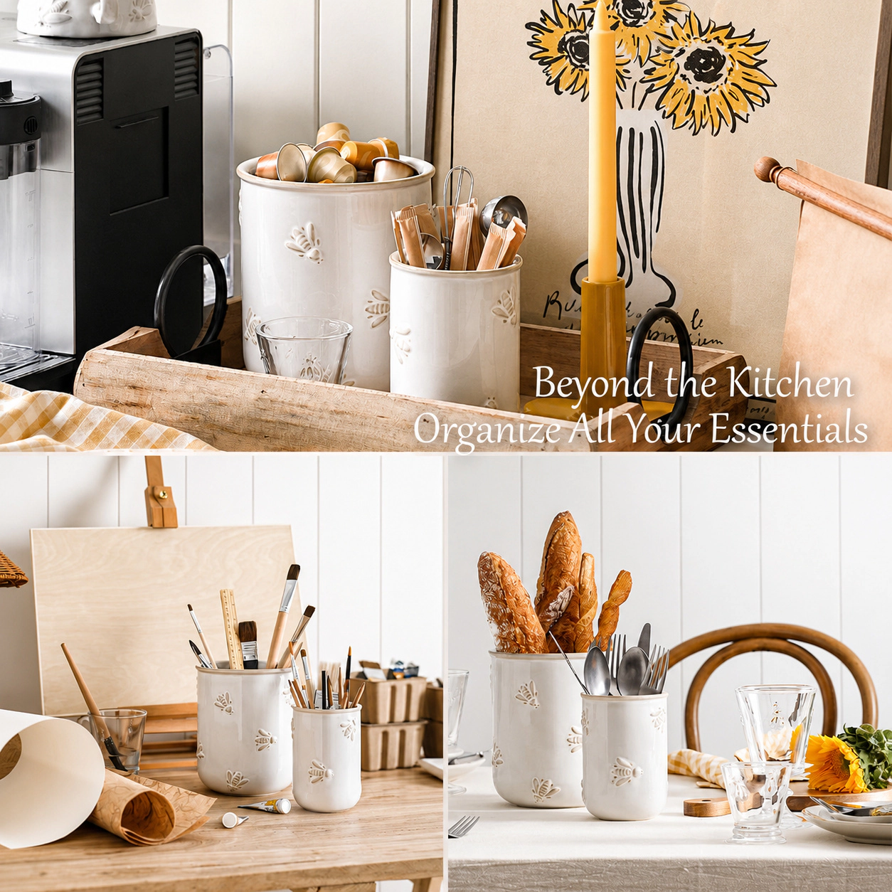 WZK Set of 2 Ceramic Farmhouse Kitchen Utensil Holder