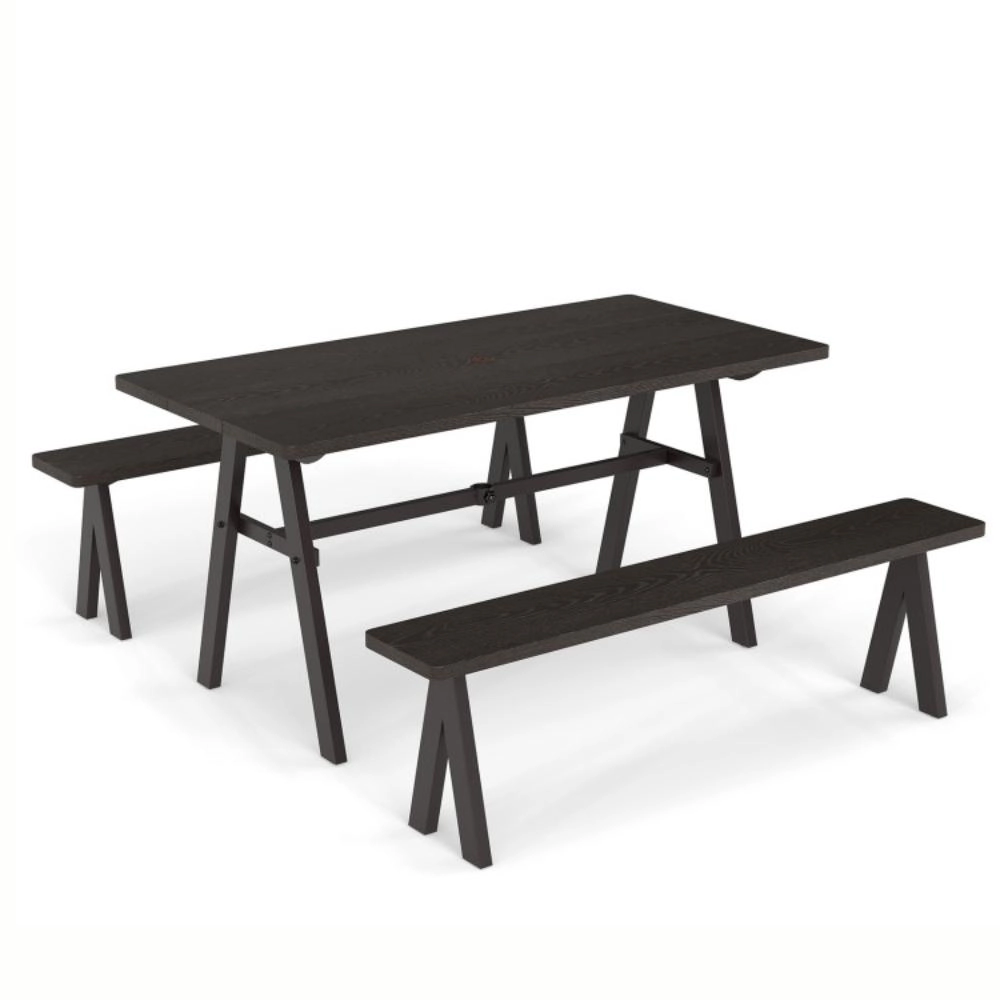 Hivvago 3 Pieces Outdoor Picnic Table And Benches Set For 6 People