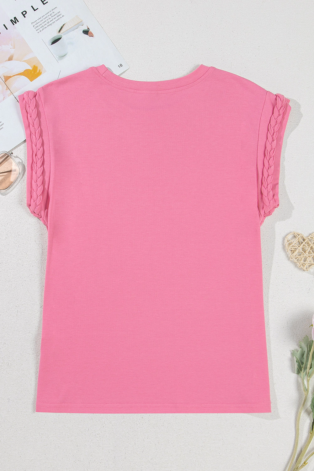 Threaded Pear Women's Anika Braided Cap Sleeve Crew Neck Top