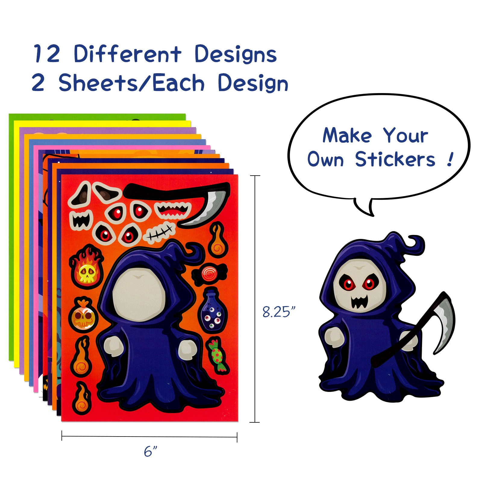 Wrapables Halloween DIY Make a Face Sticker Sheets, Halloween Crafts and Activities (24 Sheets), Trick or Treat