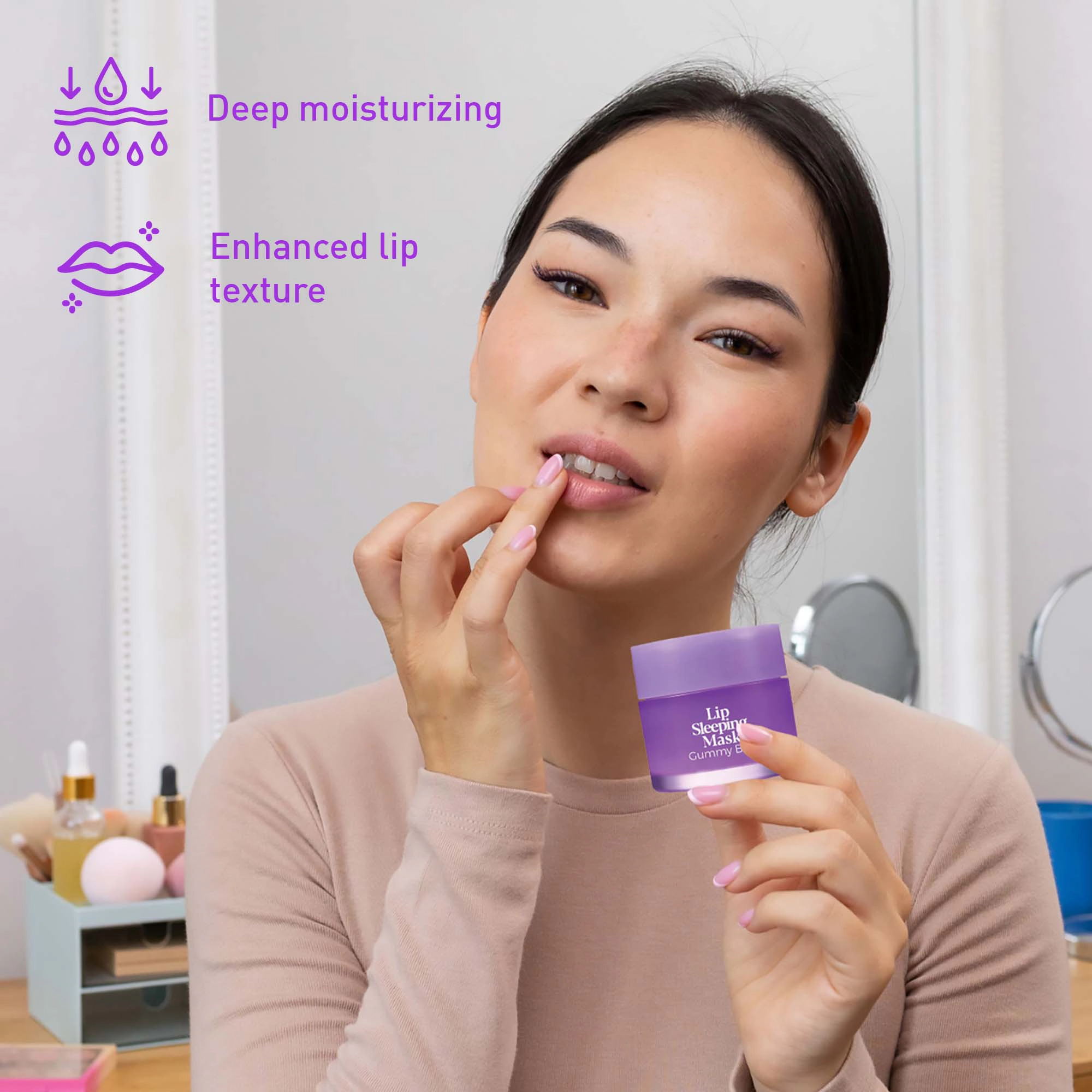 Pursonic Women's Hydrating Lip Care Bundle: Overnight Repair Lip Masks, Cherry Blossom, Berries & Mint 4-Pack