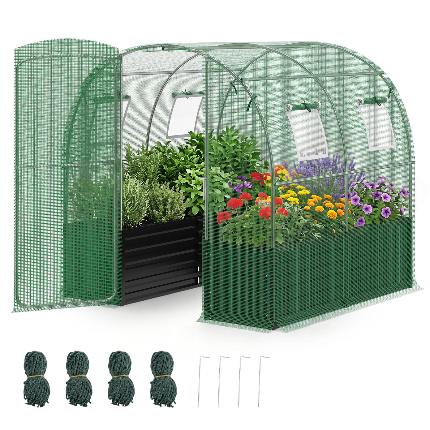 LJG 80 x 79 x 79 Inches Walk-in Greenhouse with Large Plant Bed