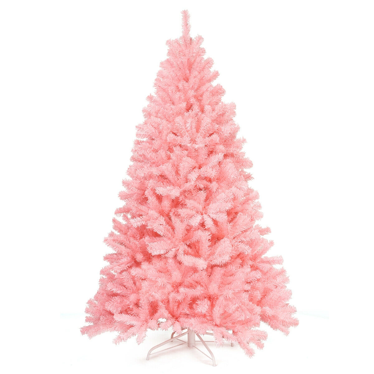 SUGIFT Full-Bodied 6-ft Hinged Spruce Artificial Christmas Tree with 1036 Tips and Foldable Metal Stand Pink