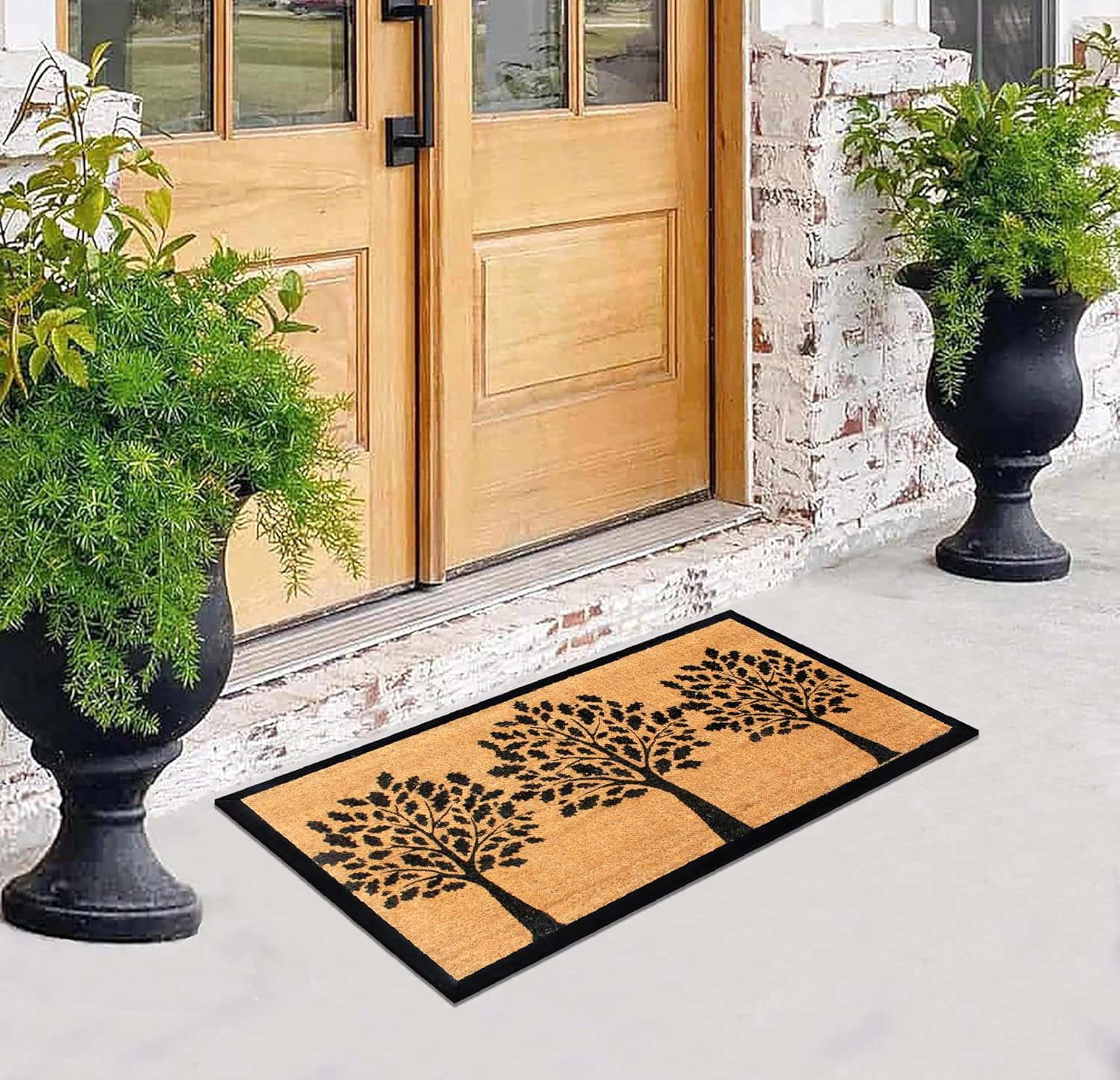 A1HC Door Mat 24x48 Inches Heavy Duty Non-Slip Durable Black Three Tree