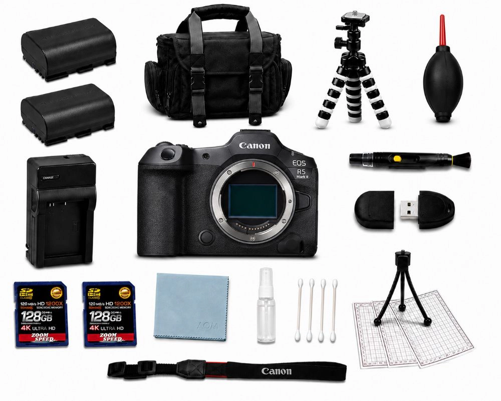Canon EOS R5 Mark II Full Frame Mirrorless Camera Body Bundle + 128GB 4K AOM Pro Kit:
