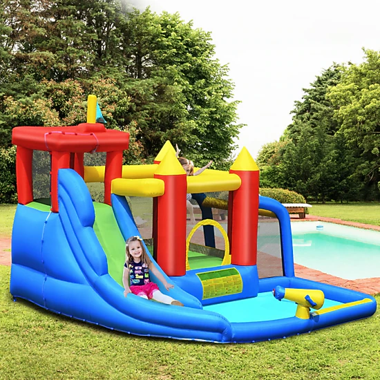 Hivvago Inflatable Bounce House Splash Pool With Water Climb Slide Blower Included