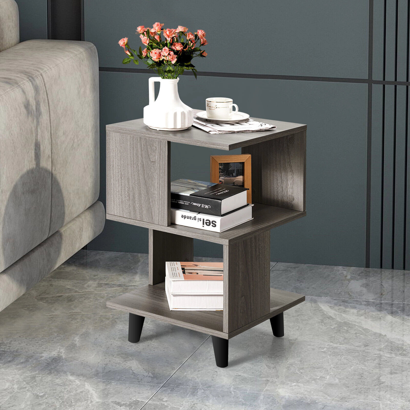 SlickBlue 2-Piece Nightstand Set with 3-Tier Open Storage