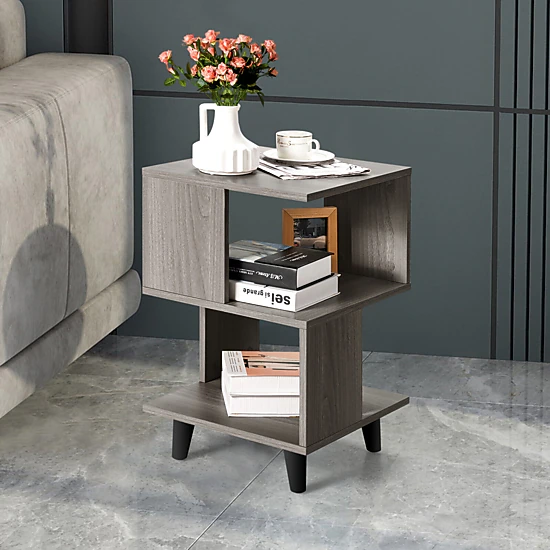 SUGIFT Asymmetrical Storage 2-Piece Modern Nightstand Set with Legs 33-lb Capacity 16 x 16 x 25 in Gray