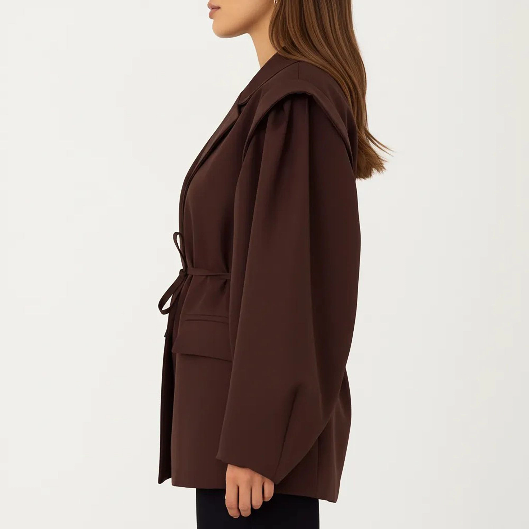 Anna-Kaci Women's Long Sleeve Tailored Blazer with Tie Waist and Structured Lapel