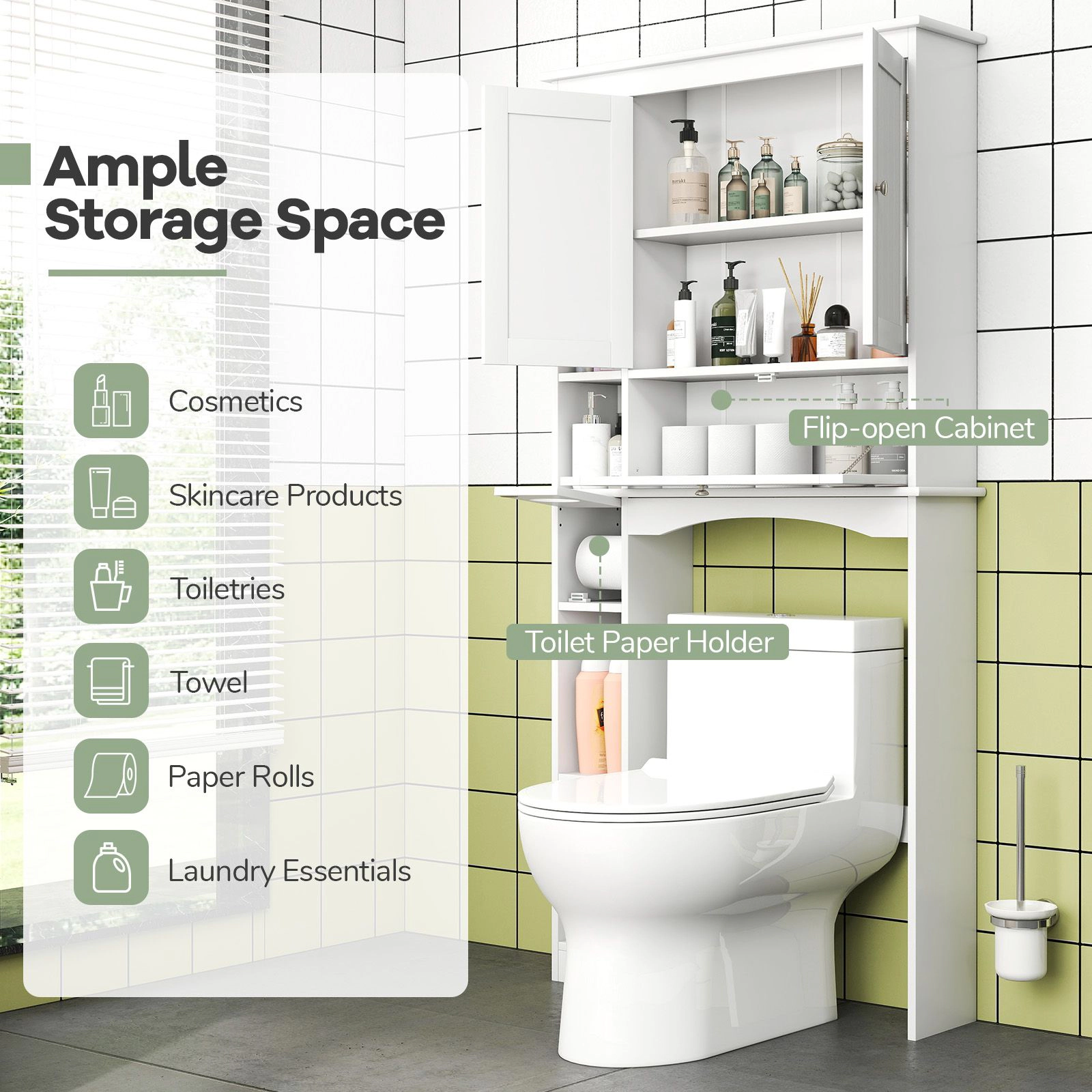 SlickBlue Bathroom Space Saver Organizer with Cabinet and Open Shelves