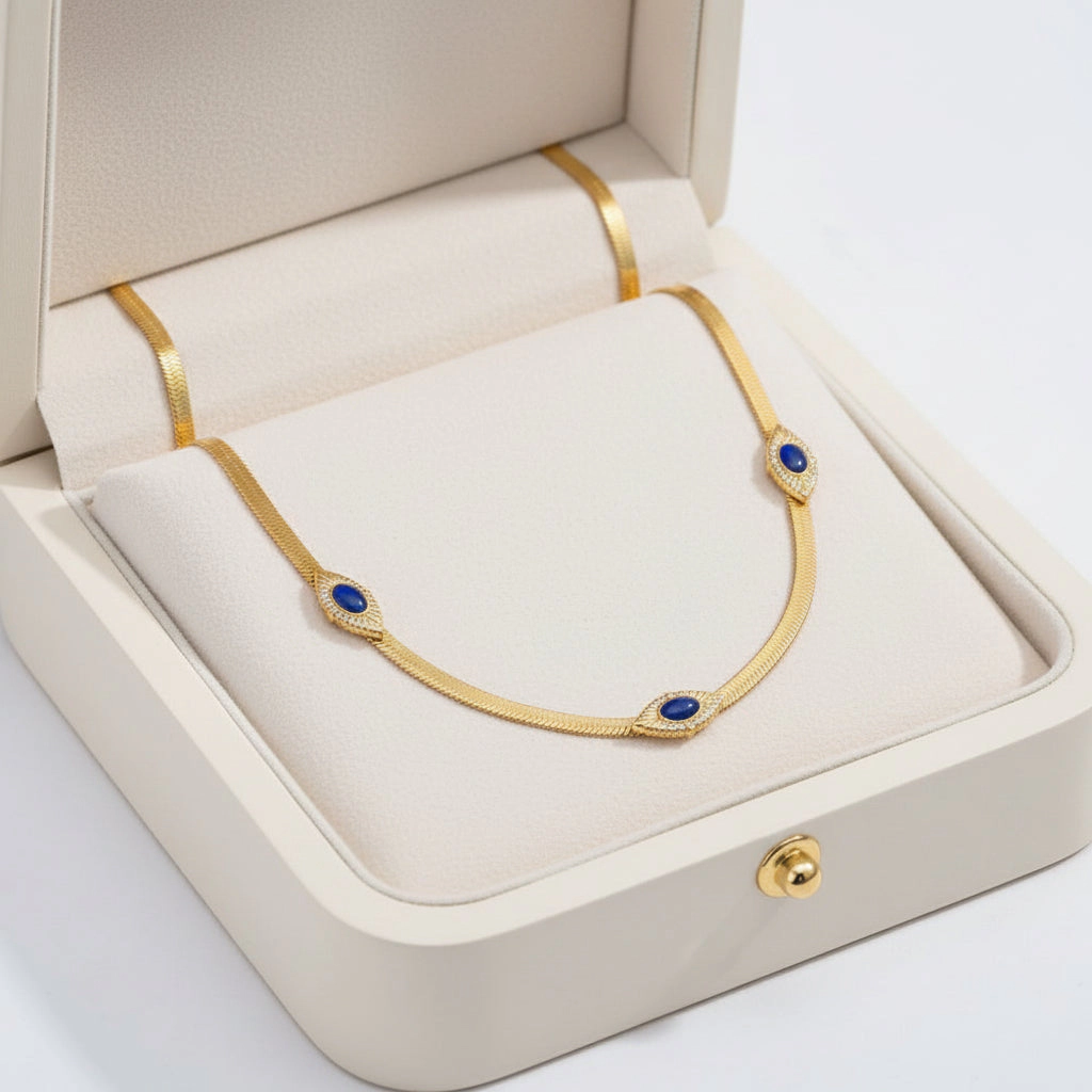 DressAtR Women's Blue Enamel 18K Gold Plated Necklace
