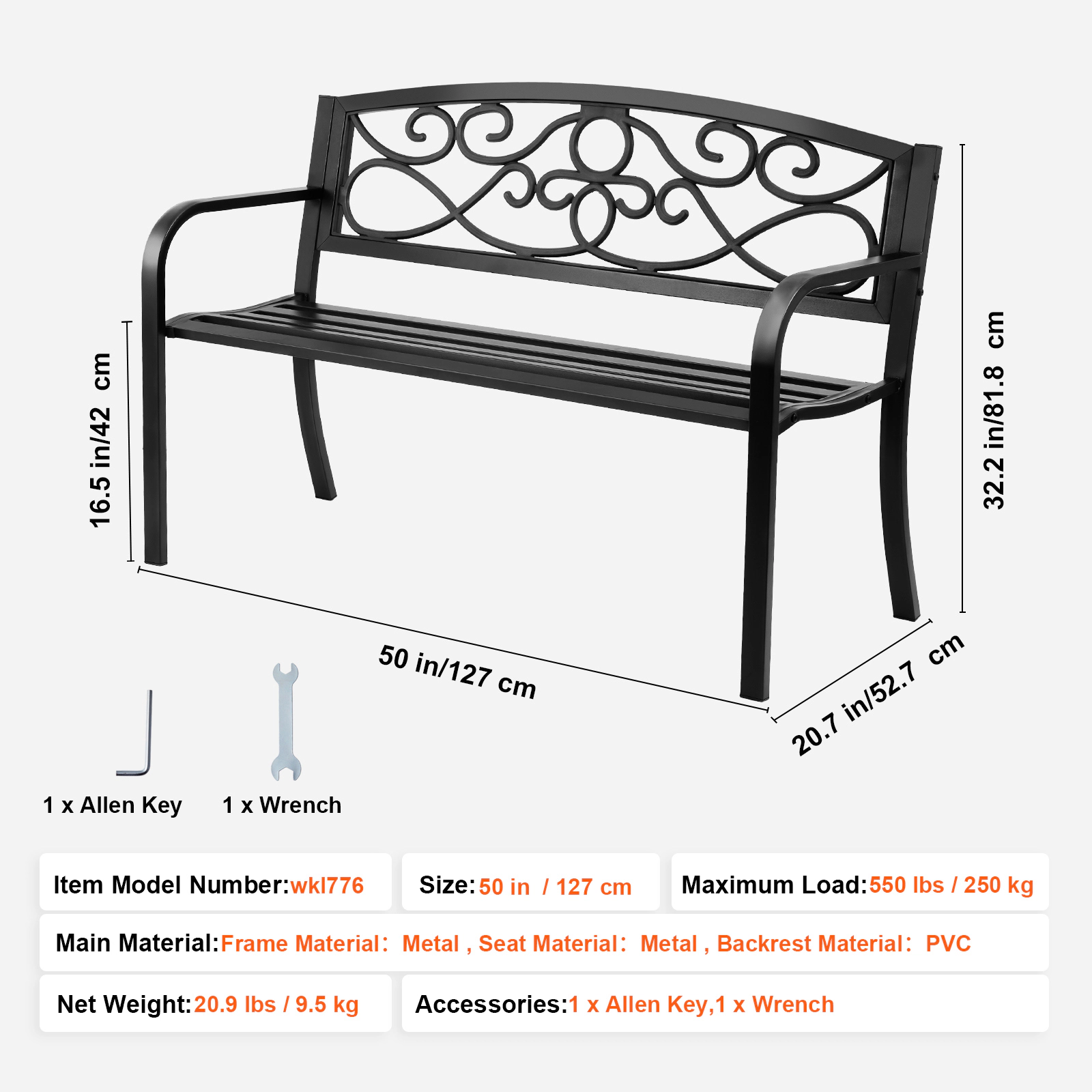HONGGE Outdoor Bench Wood Garden Bench for Outdoors Outdoor Garden Park Bench with Backrest and Armrests Capacity Bench
