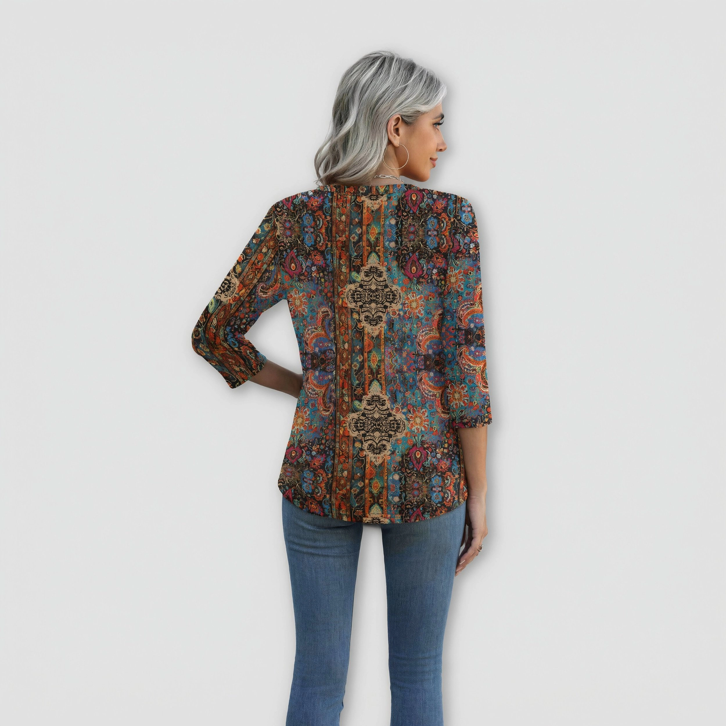 Zeagoo Women Floral Three Quarter Sleeve Blouse