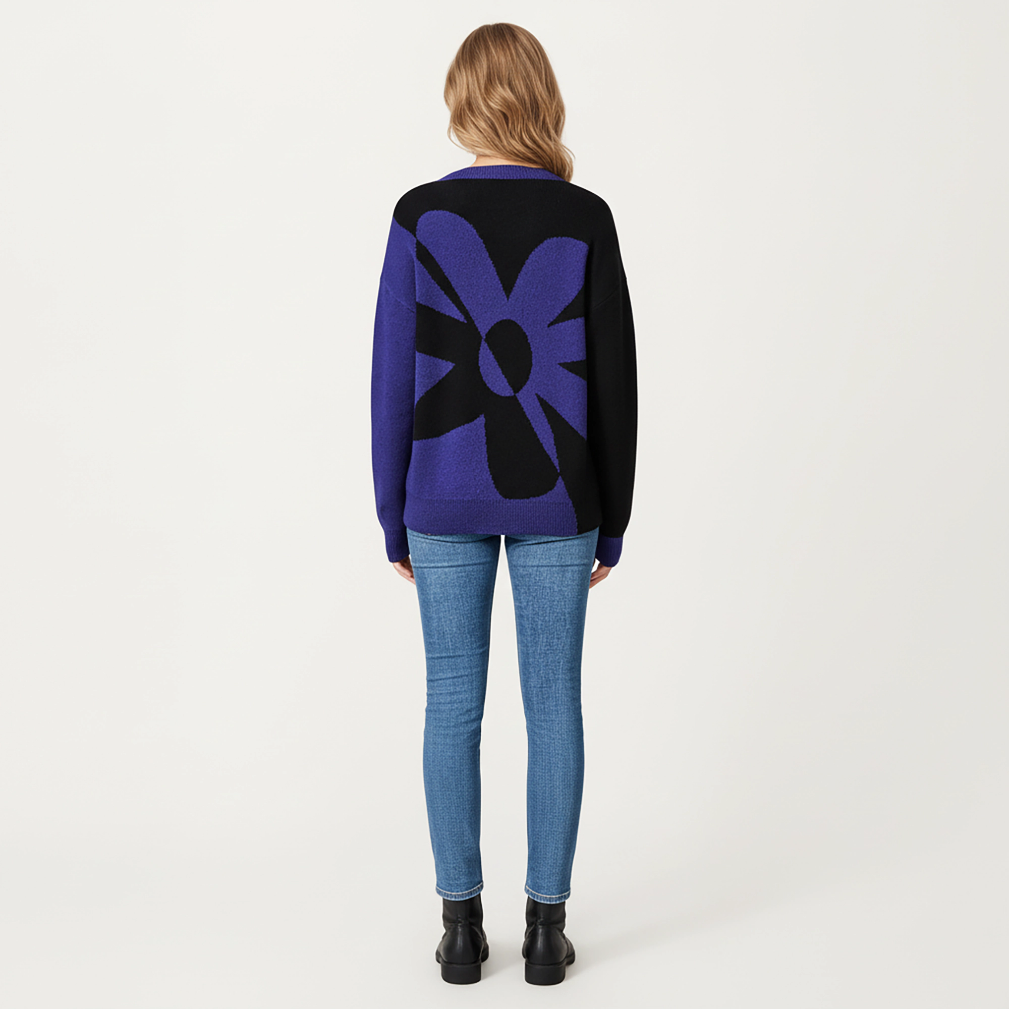Anna-Kaci Women's Bold Graphic Floral Pattern Knit Sweater with Soft Crew Neckline and Relaxed Long Sleeve Pullover Fit