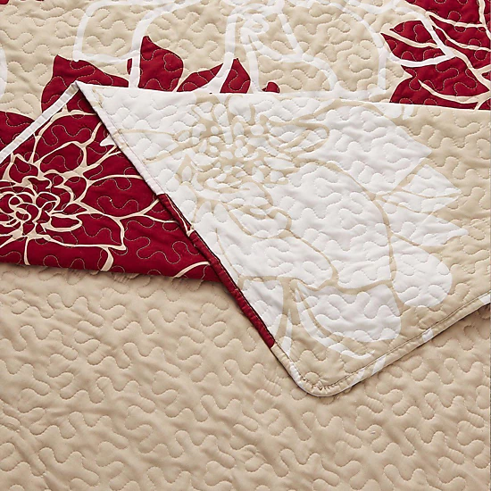 Egyptian Linens Helena Burgundy Floral Reversible Microfiber Quilt Set