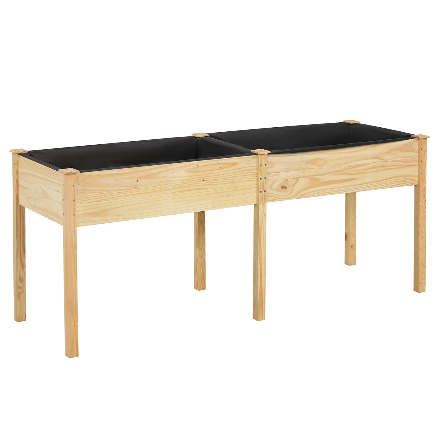 LJG Fir Wood Outdoor Raised Garden Bed with Divider Panel and Drainage Holes