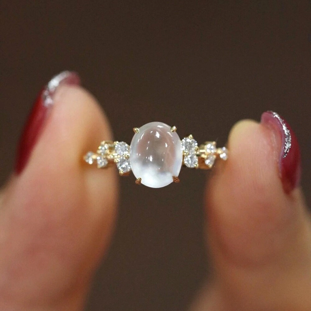 Wardrobe Whimsy Oval Cabochon White Crystal Delicate Promise Ring
