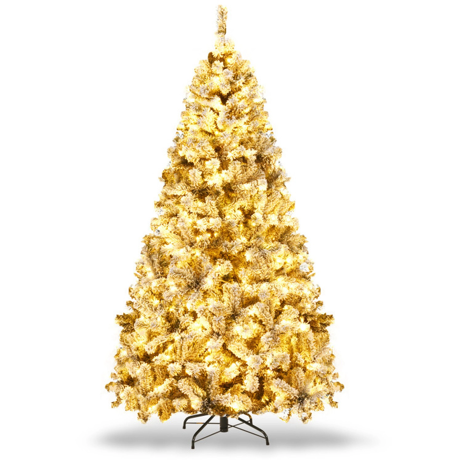 SUGIFT Pre-Lit Snow Flocked Hinged Artificial Christmas Tree 7.5-ft Tall 1010 Tips & 450 LED Lights with Metal Stand