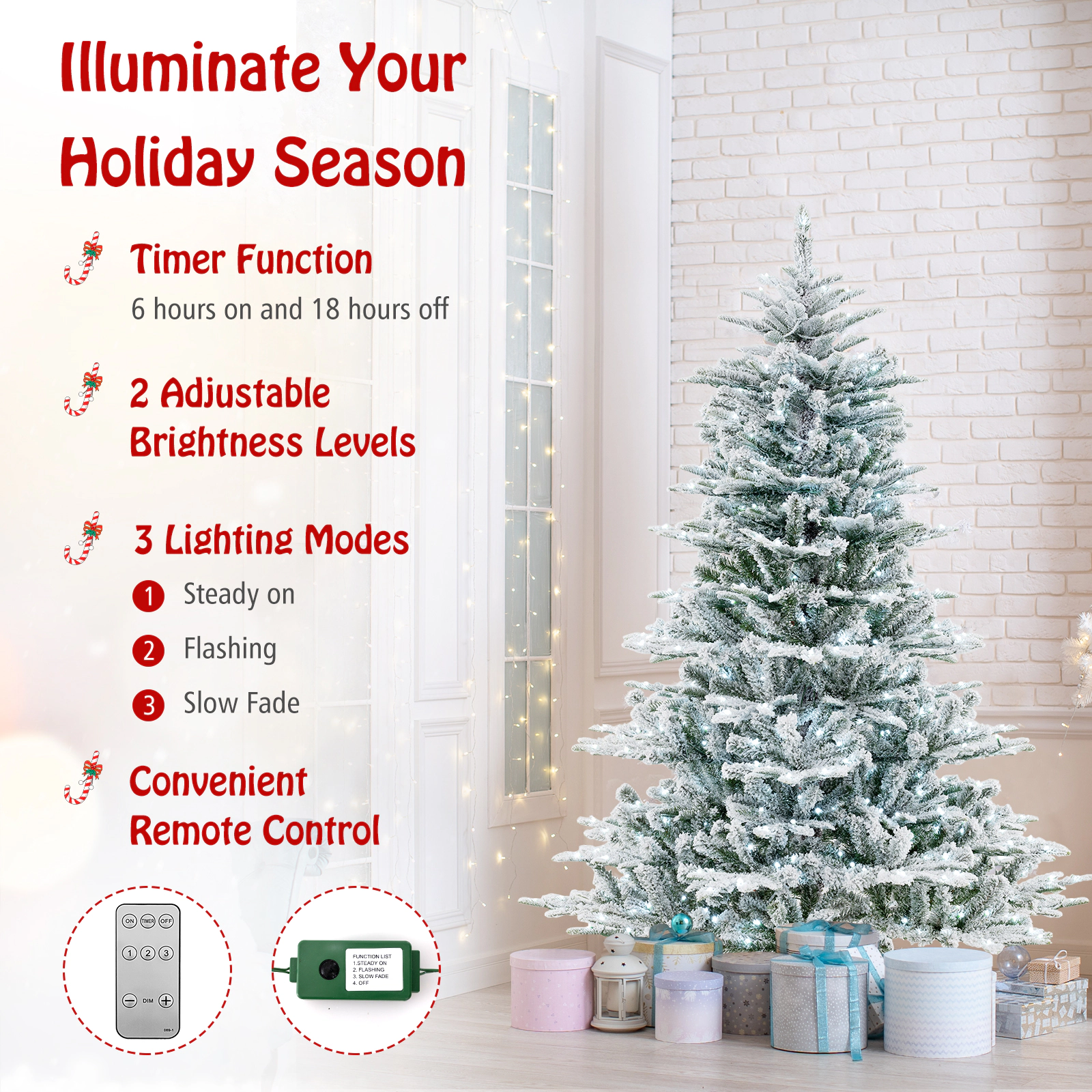SlickBlue Snow Flocked Christmas Tree with Cool White LED Lights